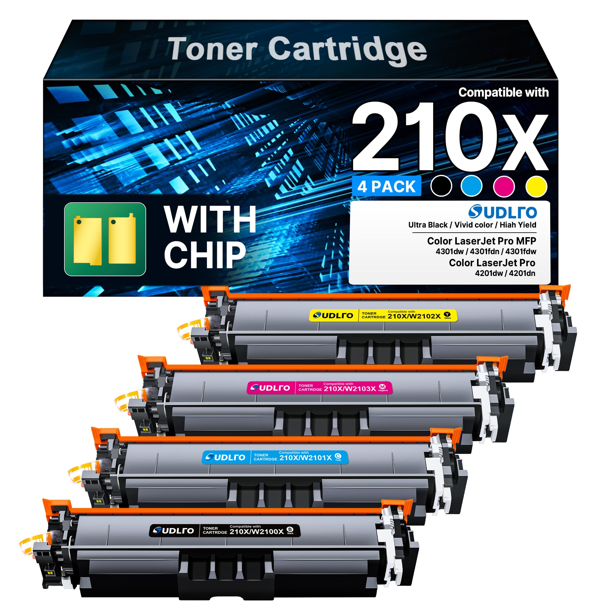 Compatible for HP 210X for HP 4301fdw 4301fdn 4301dw 4201dw 4201dn 4 Pack | Compatible for HP 210X Toner Cartridges work for HP Color LaserJet Pro MFP 4301fdw Ink Cartridges 4301Fdn 4301dw 210X Toner