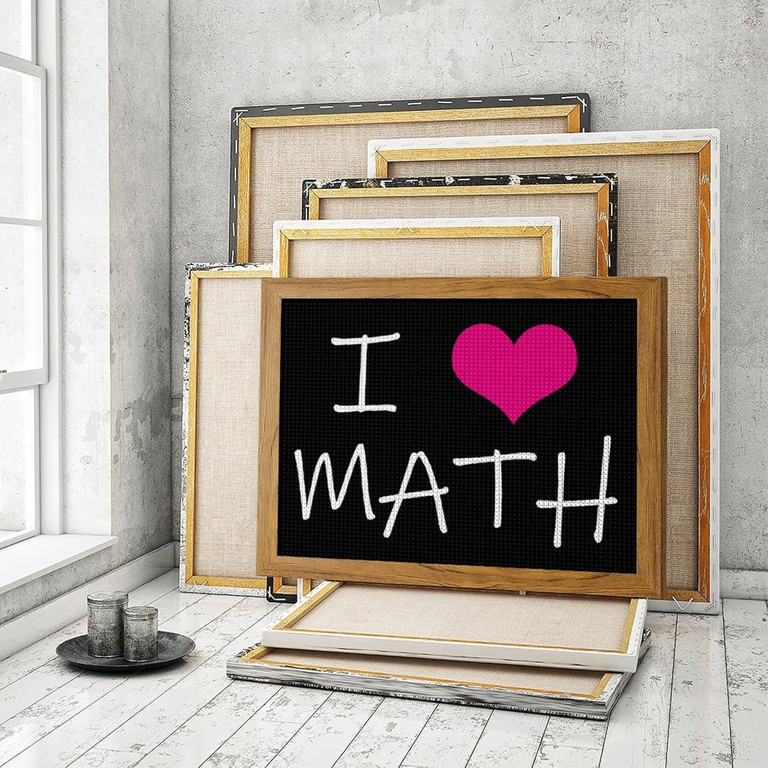 I Love Math Printed Diamond 5D Painting Kits DIY Full Drill Crafts for Home Wall Decor 16x20 Inch Yellow Wood 50 * 40cm