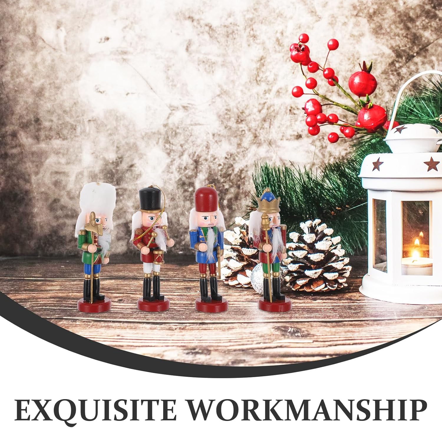 LUOZZY 8pcs Christmas Nutcracker Soldier Figurine Wooden Ornament Hanging Decorations Party Supplies