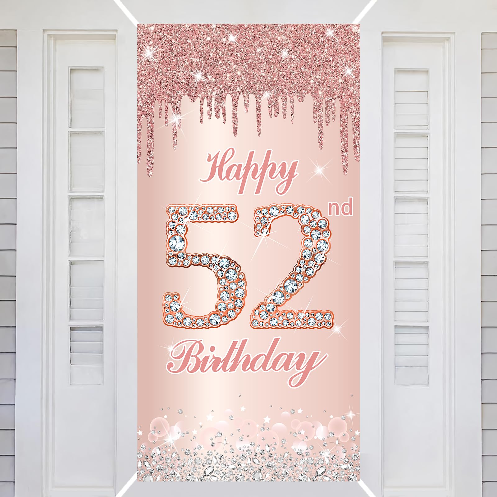 52nd Happy Birthday Decorations Door Banner Pink Rose Birthday Banner for Party Backdrop for Women Door Cover Party Decoration Supplies Poster — image 1