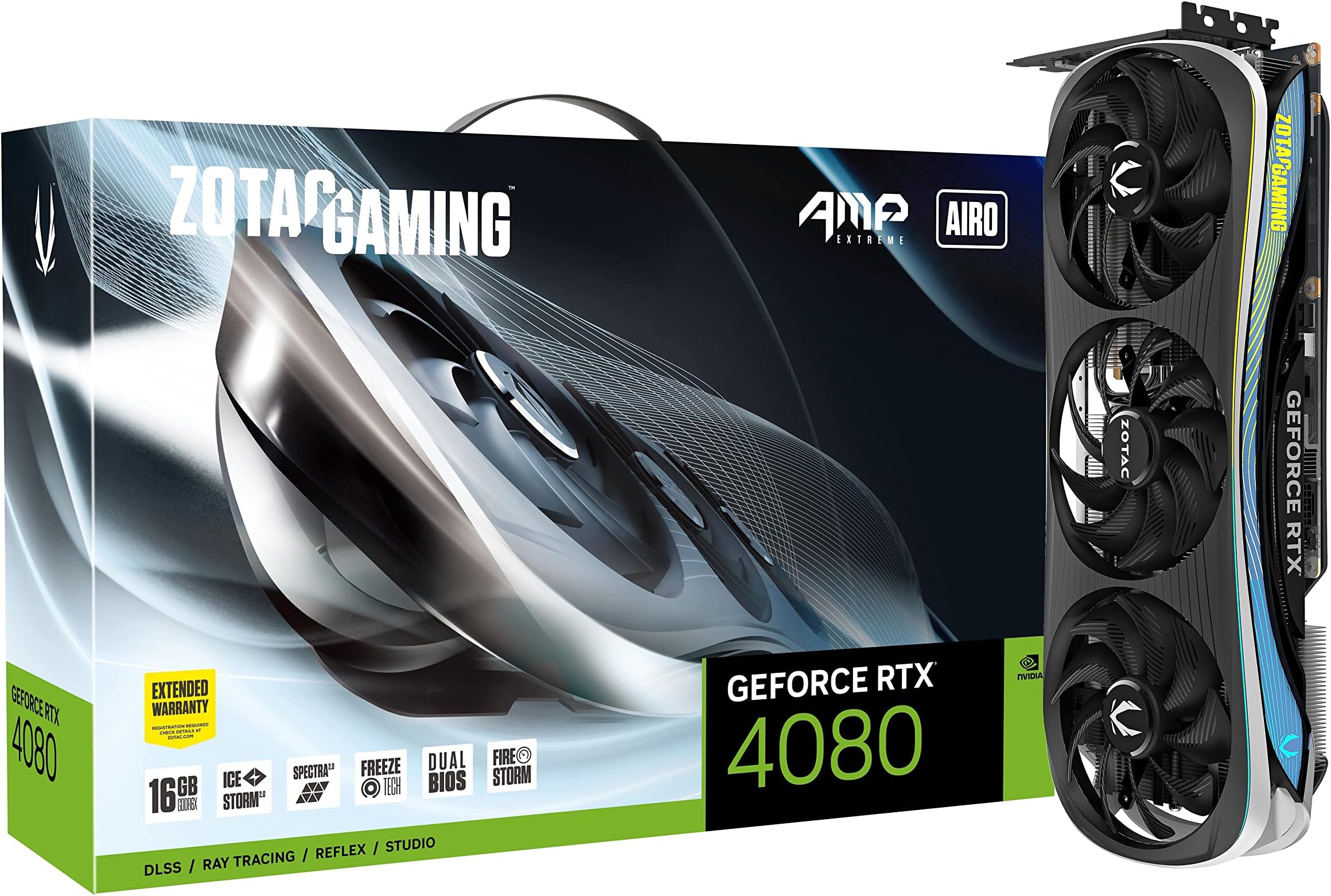 ZOTACGaming GeForce RTX 4080 16GB AMP Extreme AIRO GDDR6X 256-bit 22.4 Gbps PCIE 4.0 Graphics Card, IceStorm 2.0 Advanced Cooling, Spectra 2.0 RGB Lighting, ZT-D40810B-10P