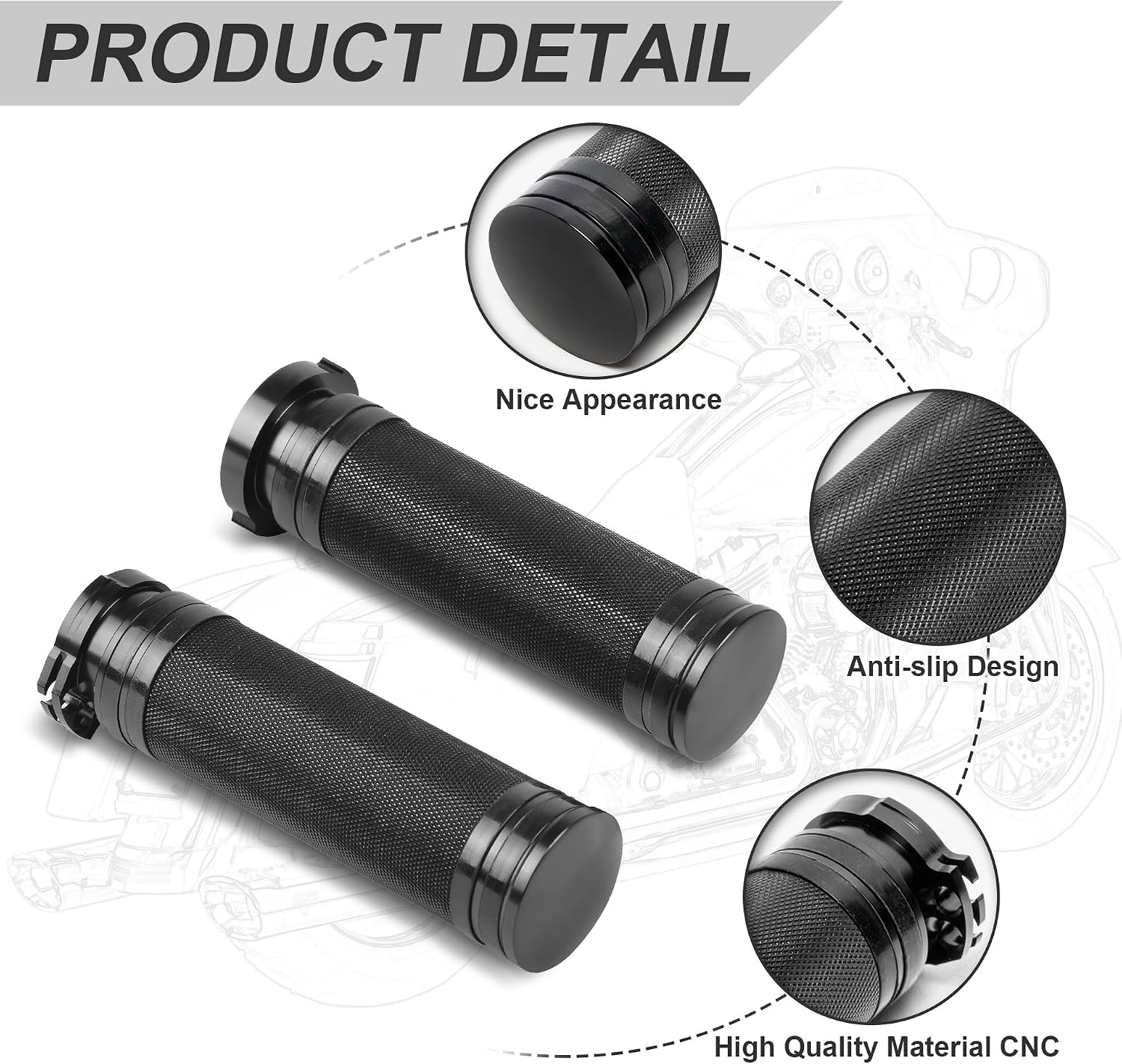 1" Aluminum Motorcycle Handlebar Grips Fit for Harley Touring (96-07), Dyna (96-17), Softail (95-15), Sportster (02-20), Iron (09-22) Cable Throttle Hand Grips