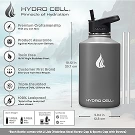 HYDRO CELL Stainless Steel Insulated Water Bottle with Straw - For Cold & Hot Drinks - Metal Vacuum Flask with Screw Cap and Modern Leakproof Sport Thermos for Adults (Graphite 64oz)
