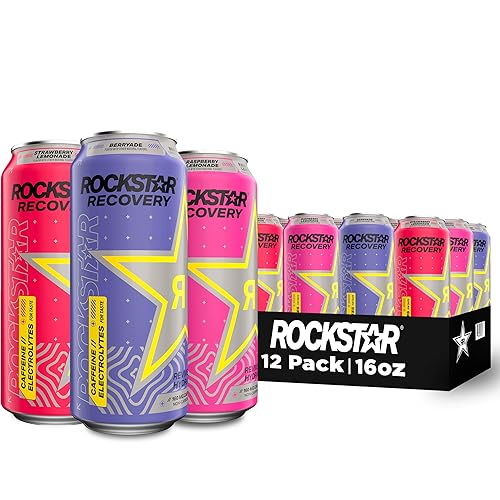 Rockstar Recovery - Bebida energética no carbonatada, paquete variado de 3 sabores (limonada de frambuesa, baya, limonada de fresa), latas de 16