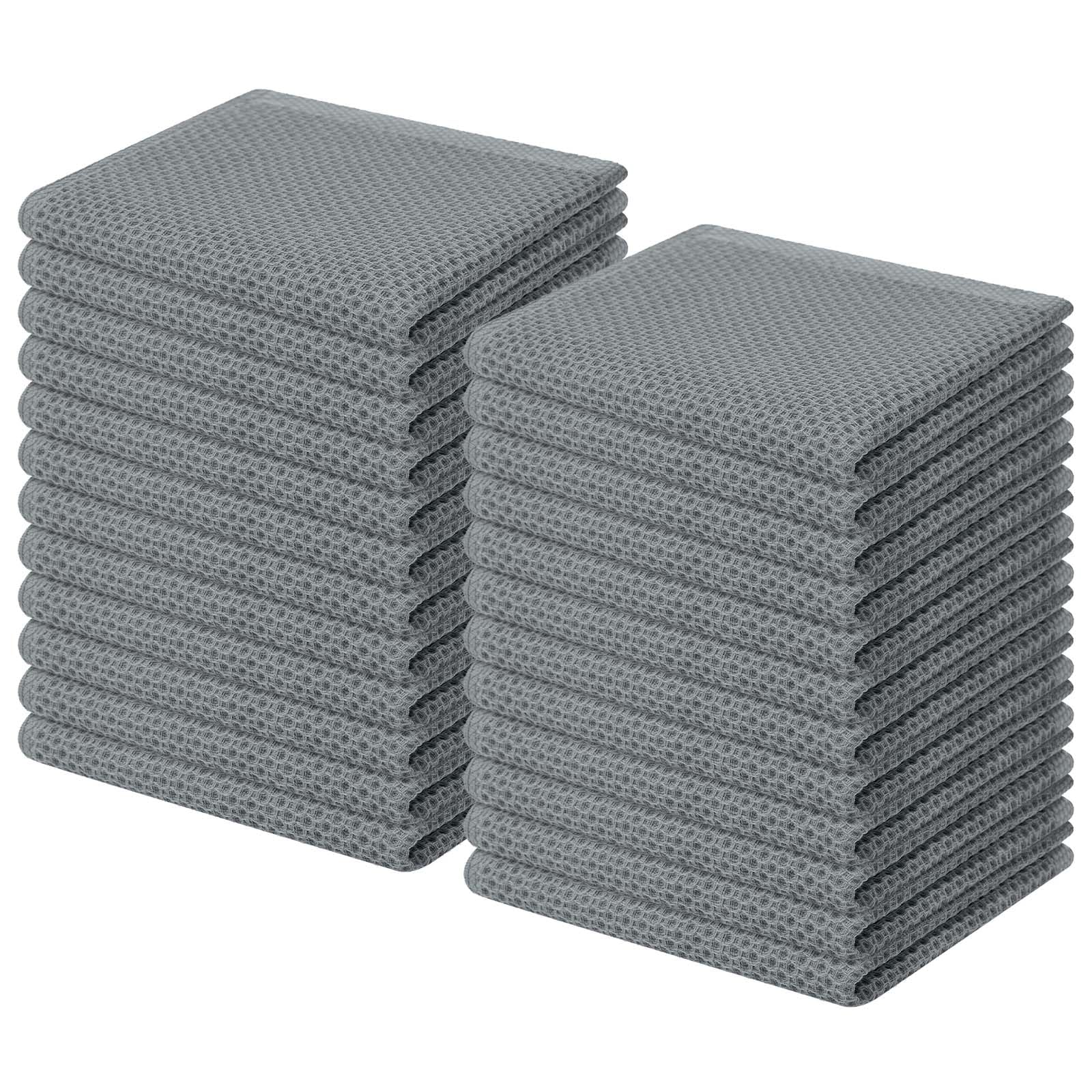 Homaxy 100% Cotton Waffle Weave Kitchen Dish Cloths 24-Pack, Grey