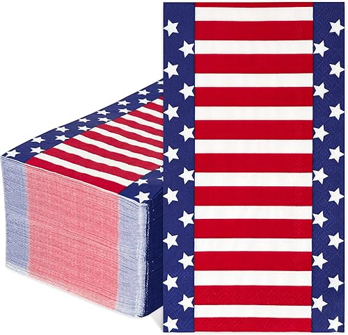 AnyDesign Paquete de 100 servilletas patrióticas de papel desechables con bandera estadounidense, 3 capas, diseño de estrellas y rayas, para el