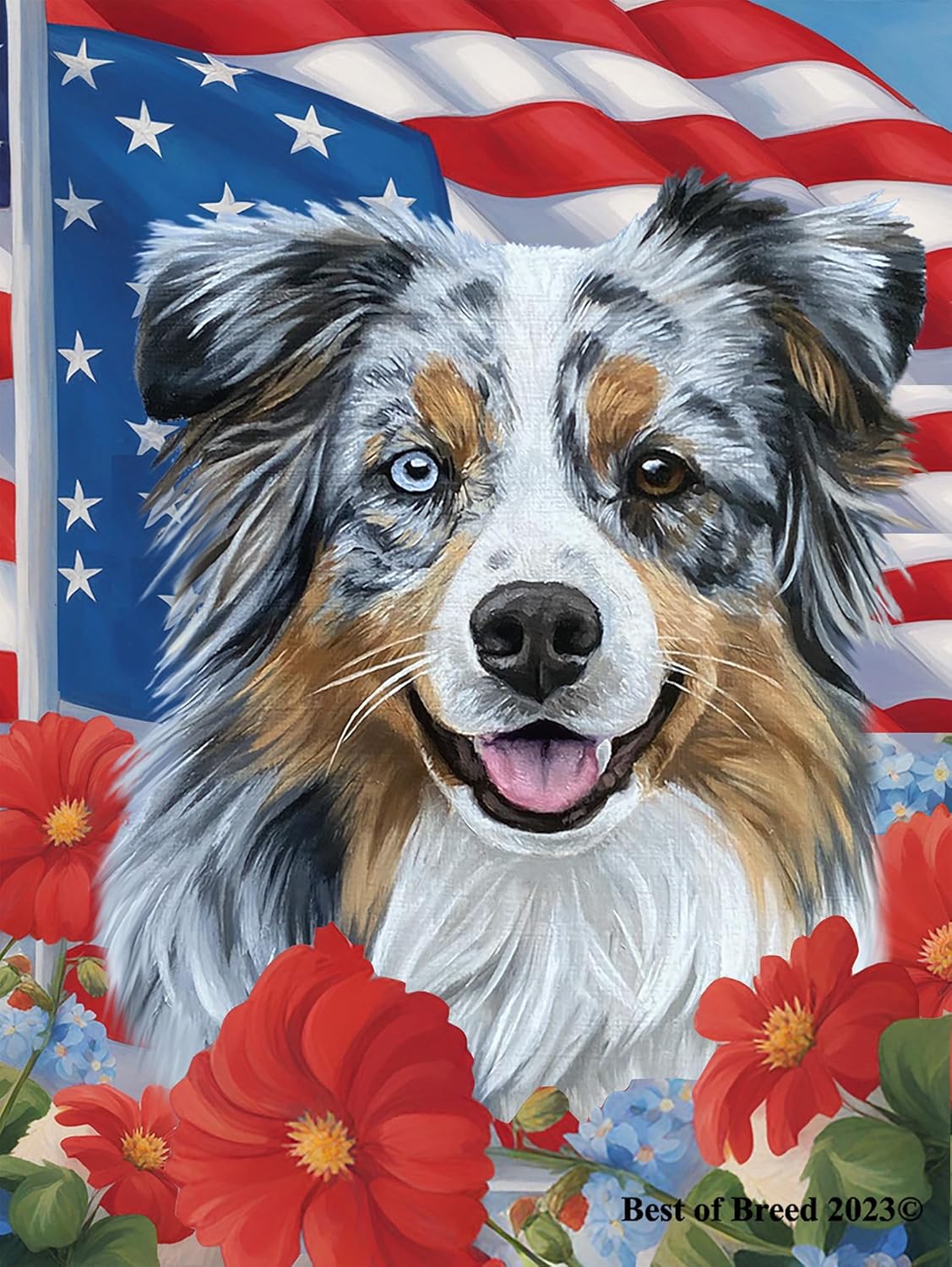 Australian Shepherd Blue Merle - Best of Breed All-American Patriotic I House Flag