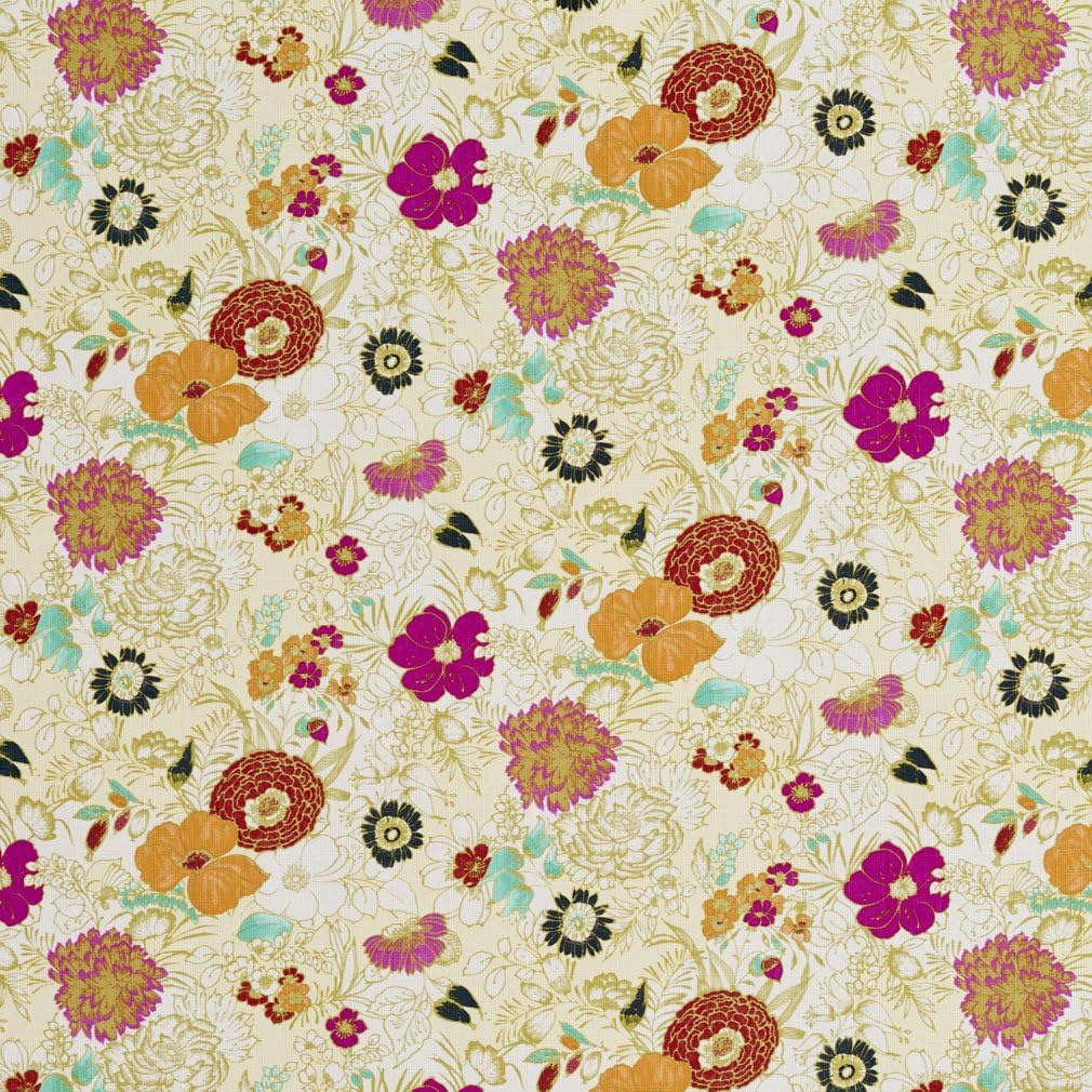 Light Green, Turquoise and Pink Abstract Floral Print Upholstery Fabric by The Yard - SKU: Garfield Apricot
