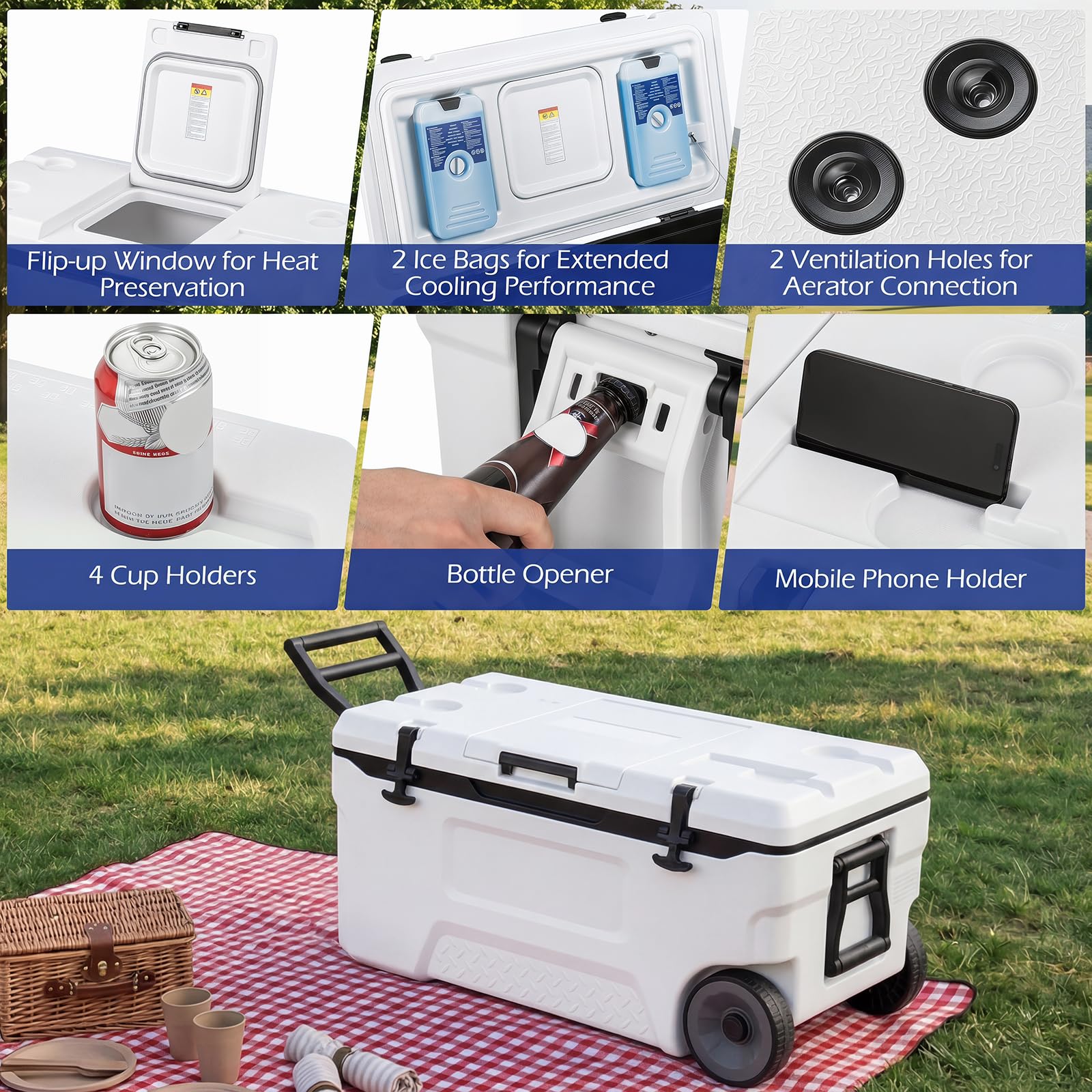 FANTASK Kühlbox, Große Thermobox aus Kunststoff (Weiß, 70 L)