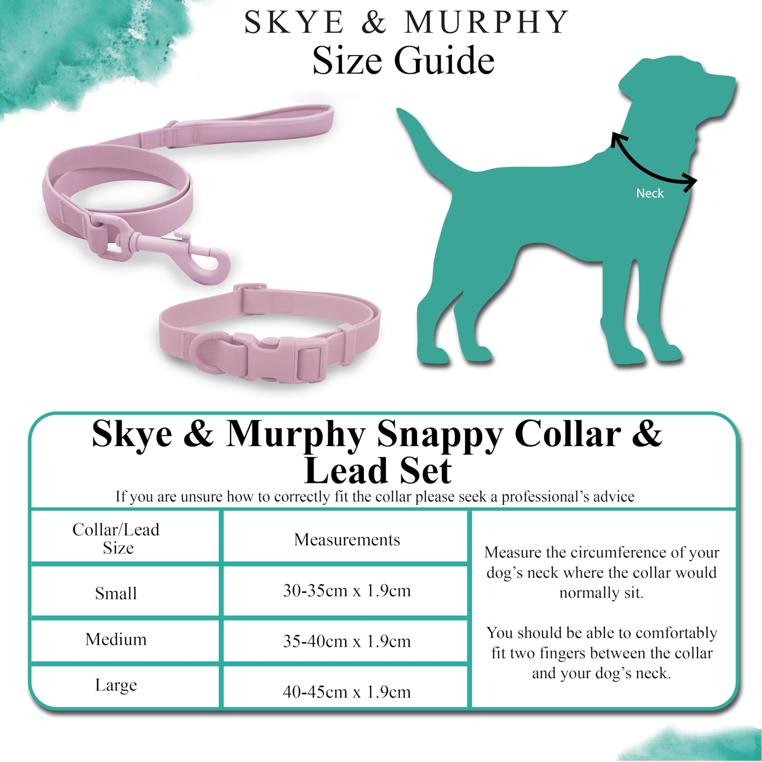 HugglePets Skye & Murphy Snappy - Set guinzaglio e collare Snappy per cani, resistente alle intemperie, facile da pulire, con collari, blu oceano, taglia L, 40-45 cm, set collare e guinzaglio