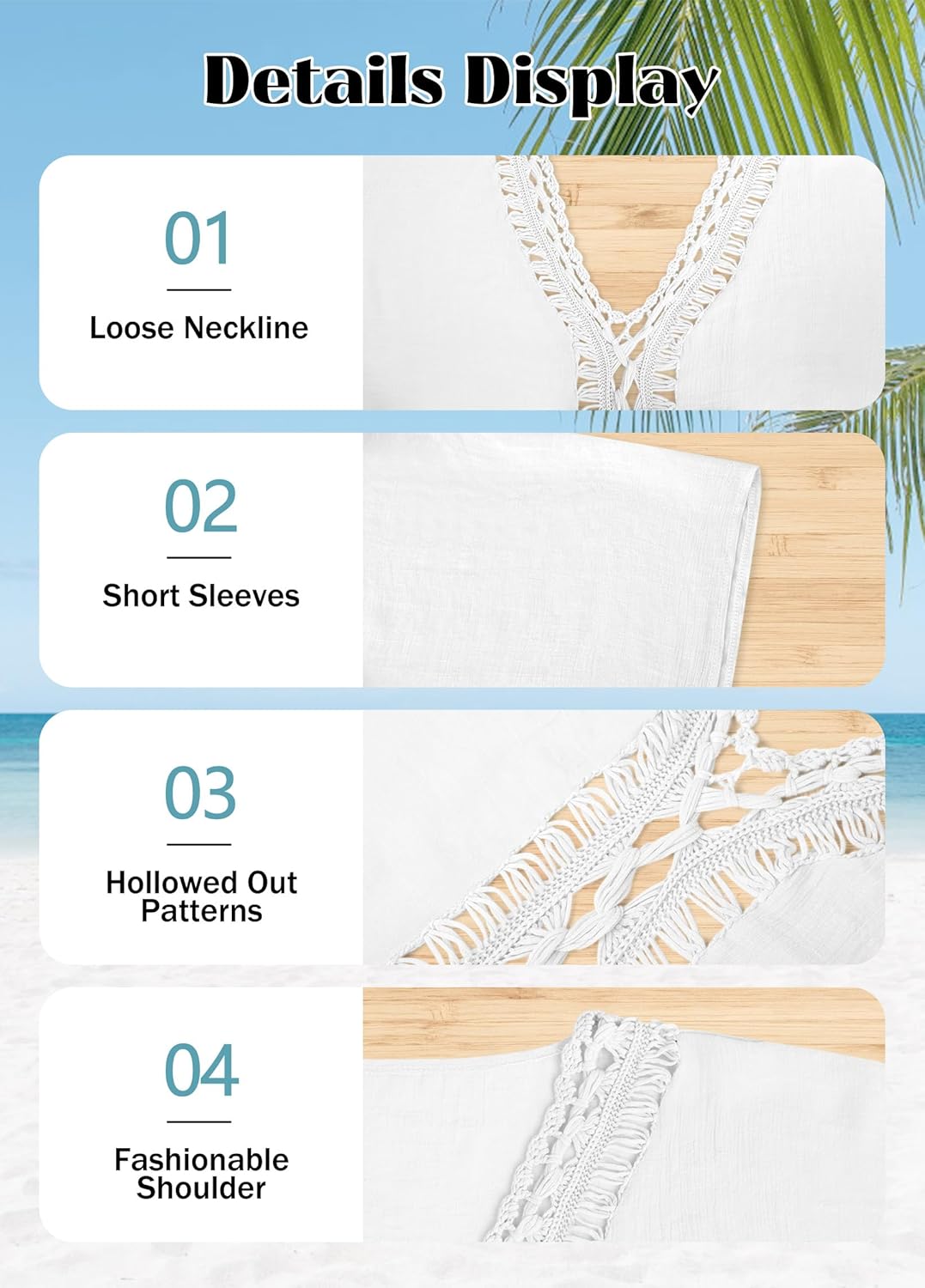 Chalier Bathing Suit Cover Up for Women Plus Size Swimsuit Coverup Summer Loose Beach Cover Up Crochet Design Dress - Image 4