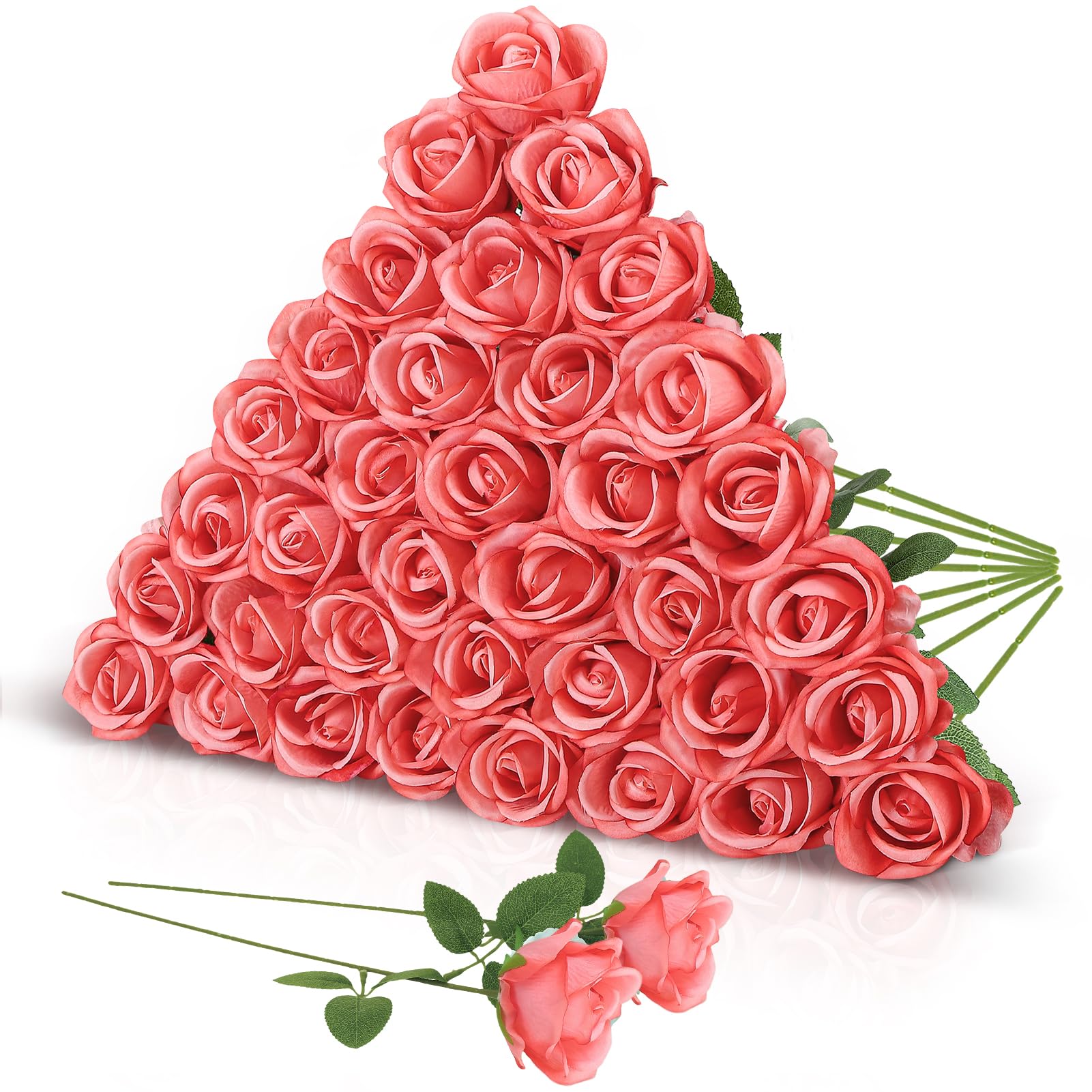 saerryor 36 Pcs Silk Pink Roses Bouquet Bridal Artificial Flowers Mothers Day,Fake Rose Long Stem Realistic Artificial Flowers Bulk for Wedding Bouquet Ball Arrangement Centerpiece Party Decor — image 1