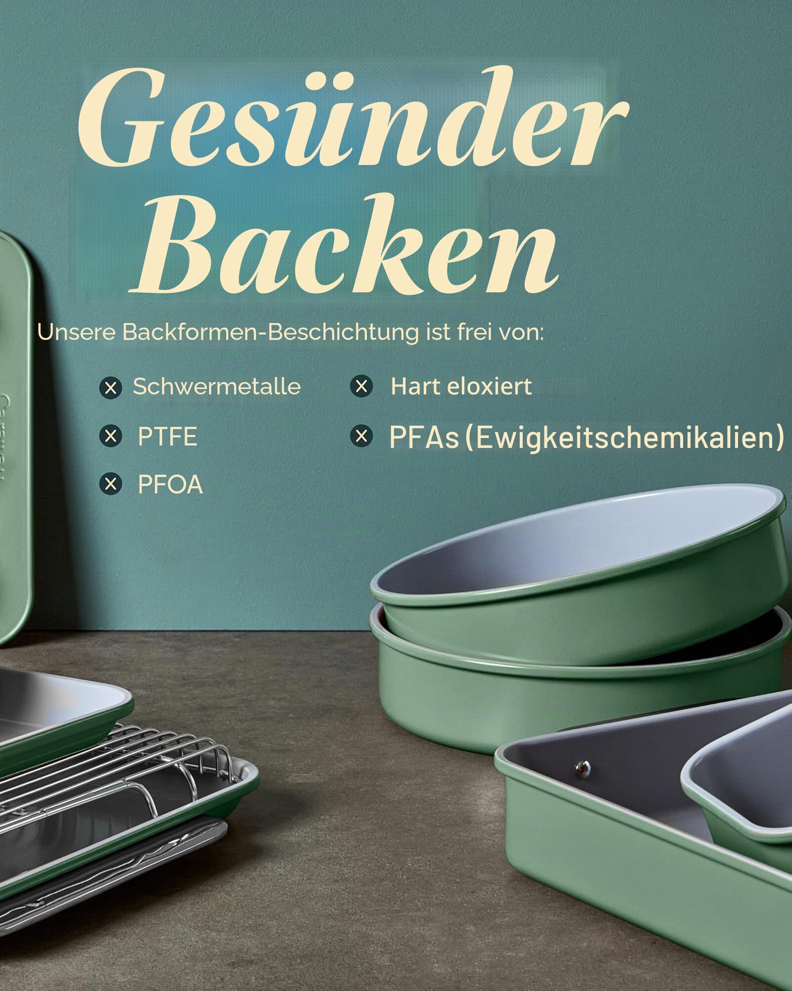 Caraway Antihaft-Keramik-Backformen-Set (11-teilig) – Backbleche, sortierte Backformen, Kühlgitter und Aufbewahrung – aluminisierter Stahlkörper – ungiftig, PTFE- und PFOA-frei – Schwarz