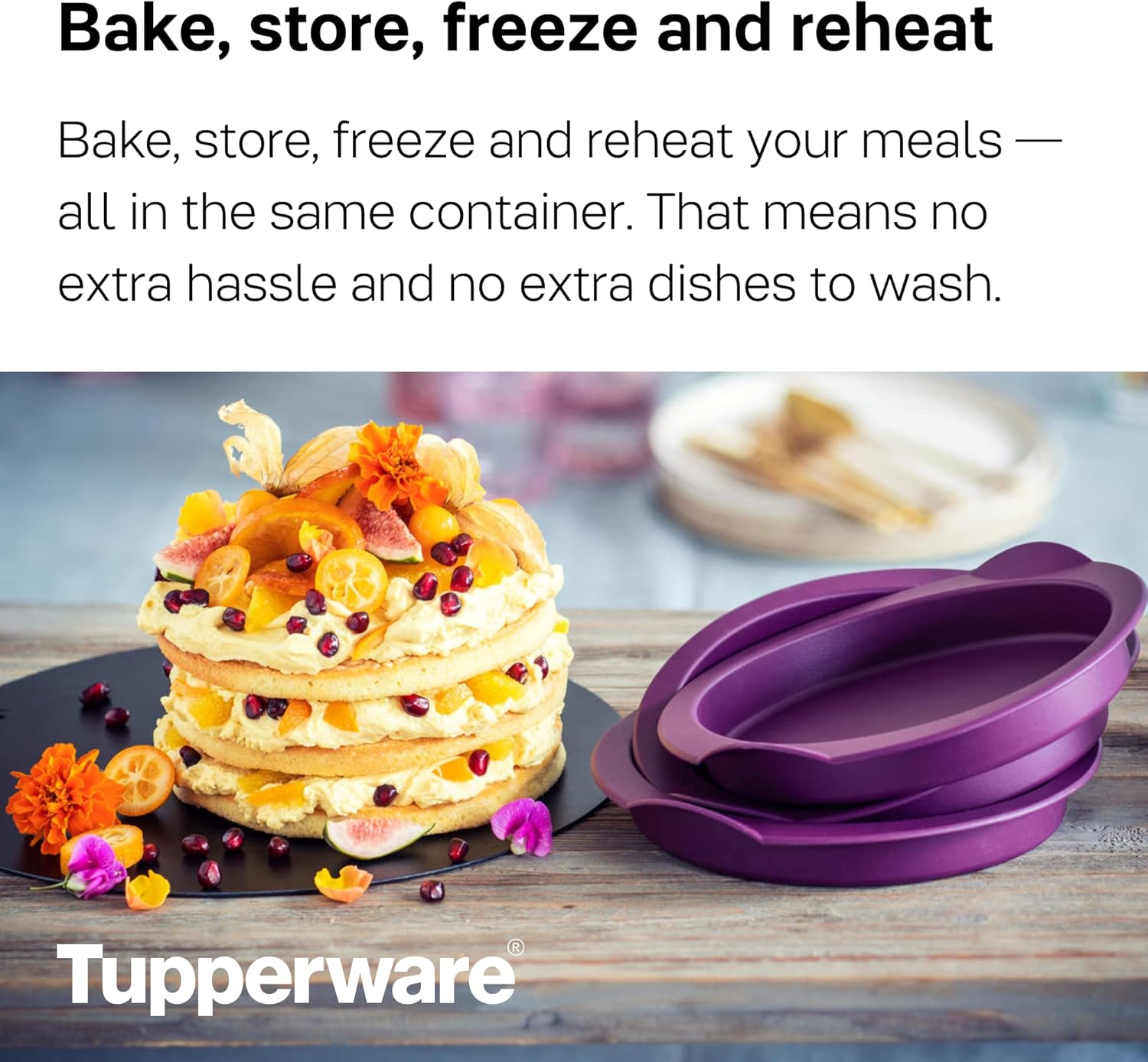 Tupperware Purple Silicone Small Round Form 2 Pc. Set, Measures 61/2 in Diameter by 3/4 in Deep, Fits on One Oven Rack