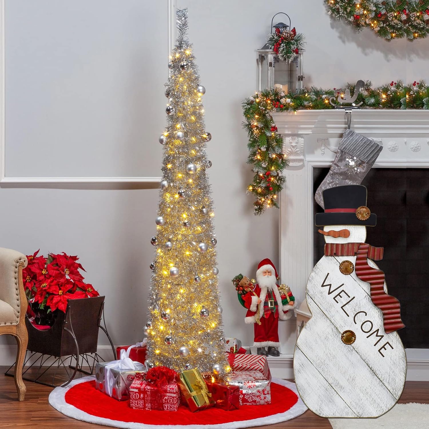 Aecipl Wood Snowman Welcome Sign Free Standing Merry Christmas Decor Wooden Porch Signs Yard Garden Stake Indoor Outdoor Winter Holiday Xmas Decoration