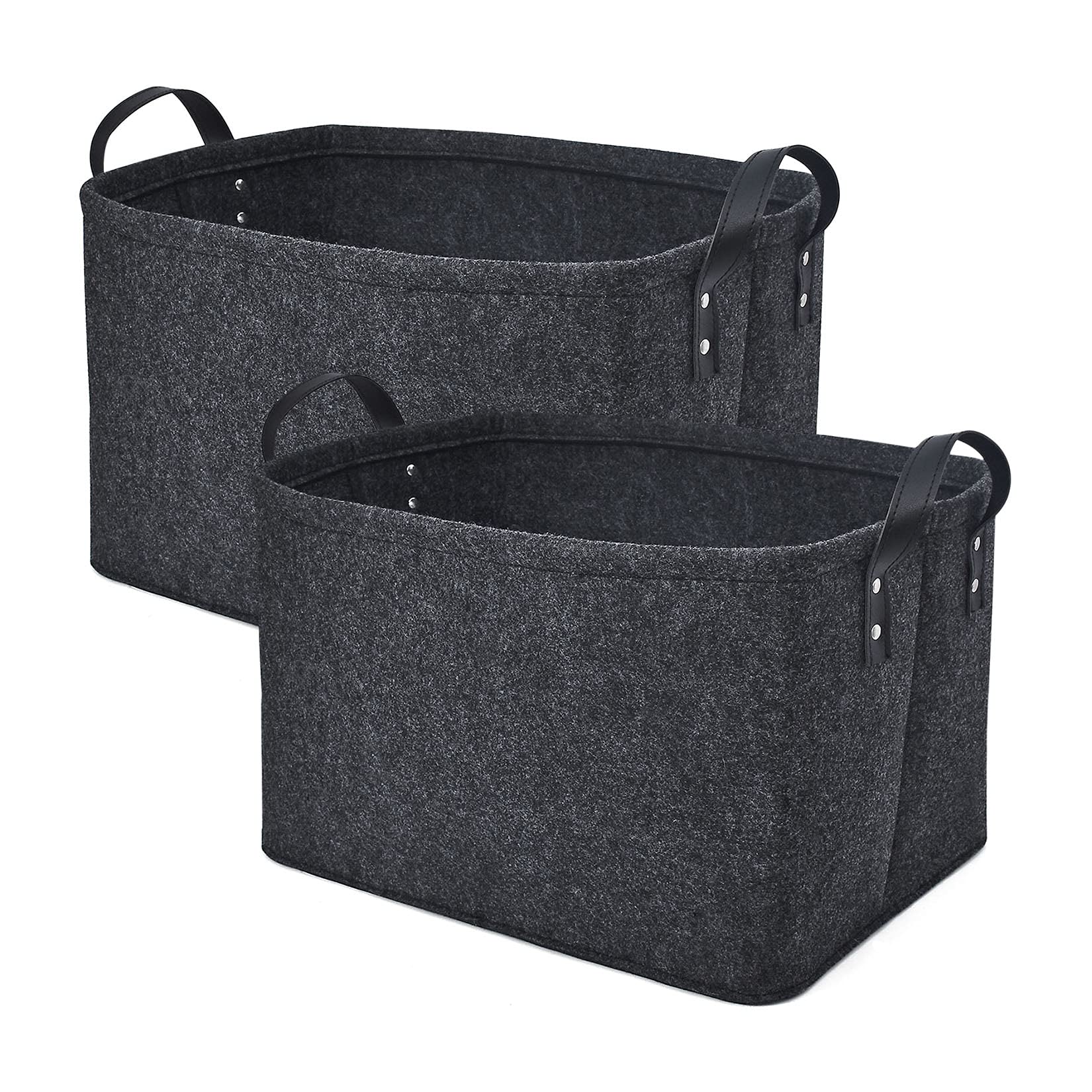 ZUQ Felt Basket Storage Basket 2 Pieces Foldable Storage Box with Handles Organiser Container Storage Cube for Magazines, Books, CD, Toys, Cloths, Laundry Dark Grey S