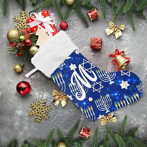 Miniatura 4 de DOMIKING Medias grandes de Hanukkah de letra M, paquete de 17.1 pulgadas, Alphbat chimenea, adornos colgantes de calcetines para decoración de