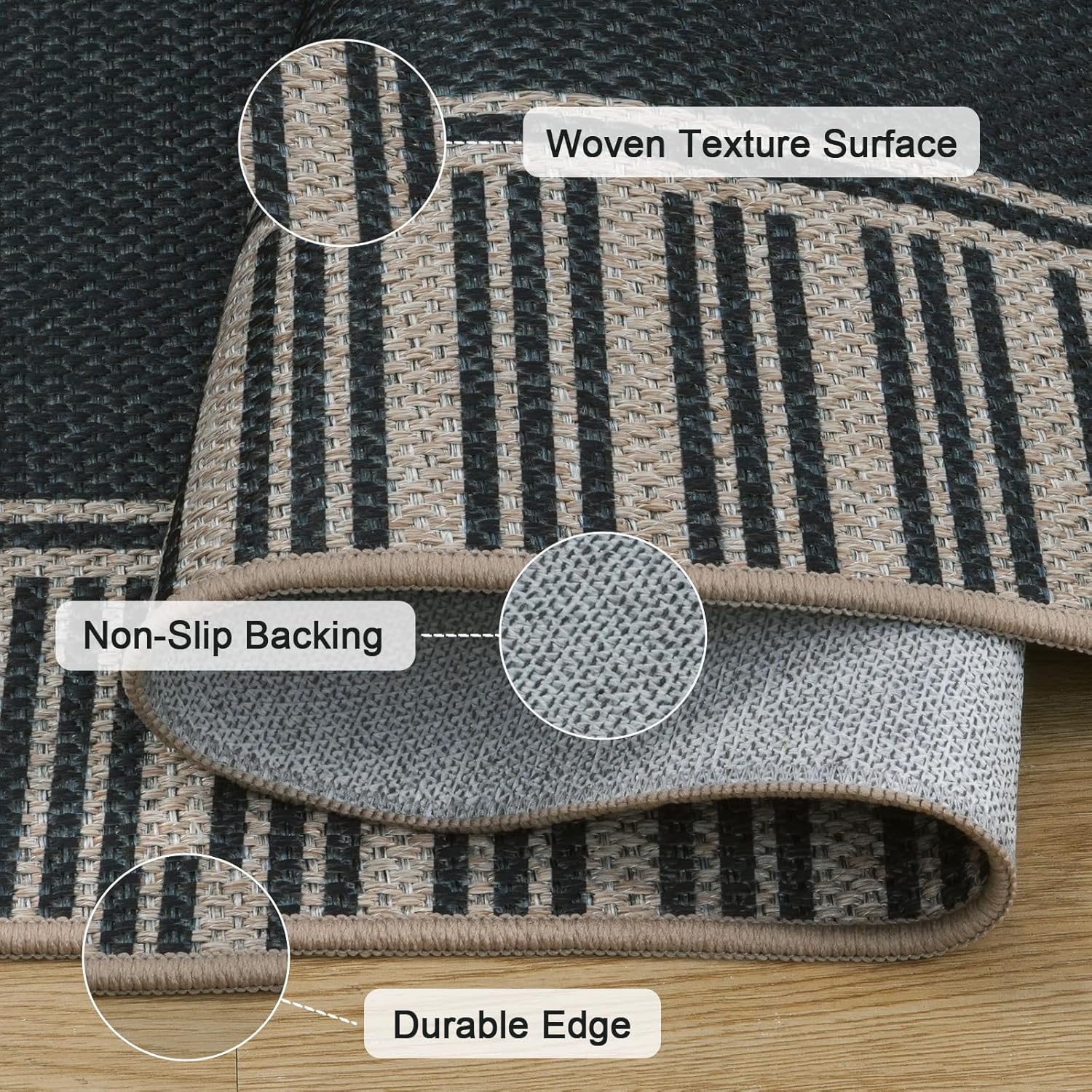 OJIA Front Door Mat 24"x51" + Easy Jute 3x5 Outdoor Rug Front Door Mats Washable Rugs for Entryway, Striped Border Black Rug Non-Slip Indoor Doormat Outdoor Porch Rug Farmhouse Area Rug