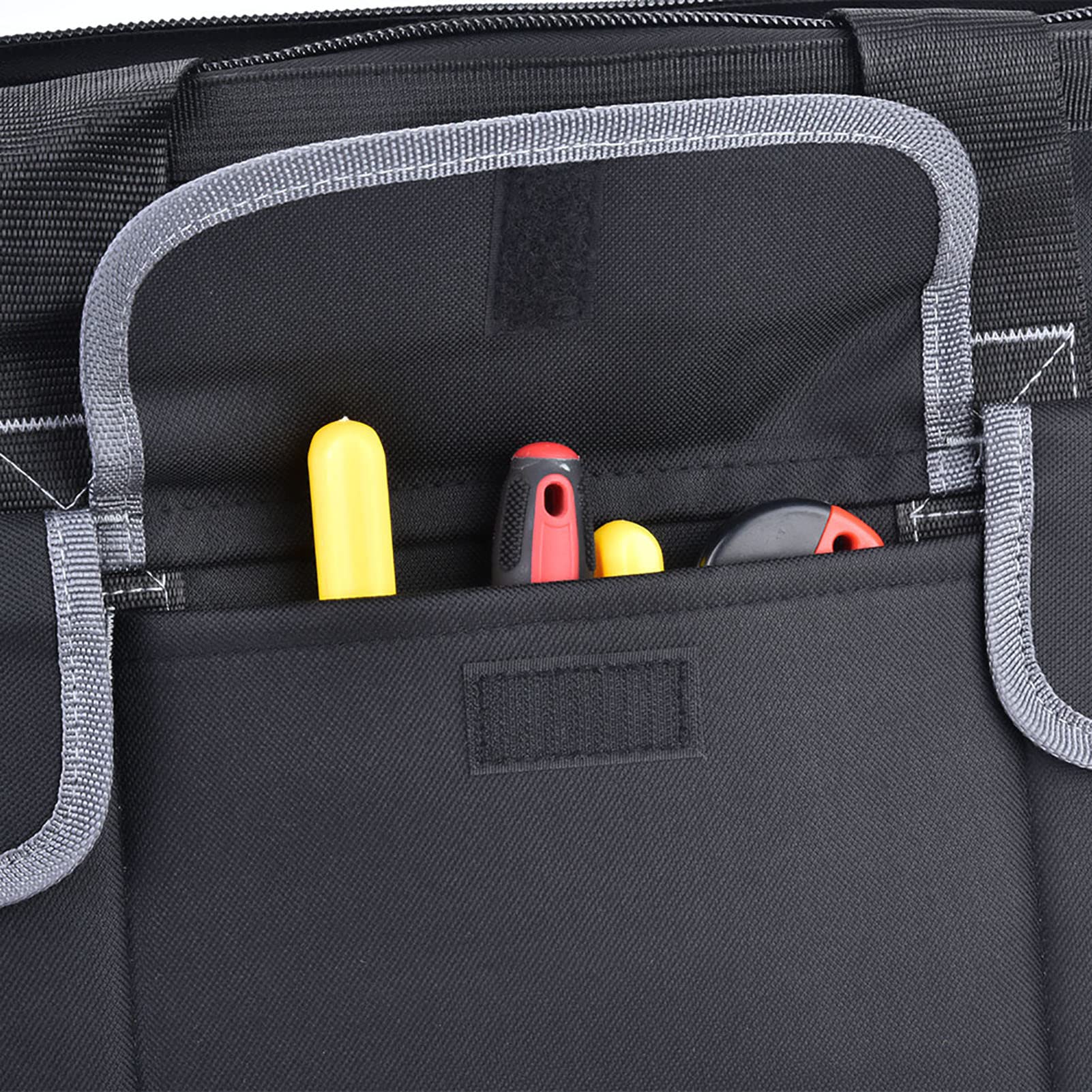 Bolsa de herramientas de tela Oxford de 19 pulgadas Estuche de almacenamiento de hardware resistente al desgaste gris con correa de hombro ajustable y asa de almohadilla de
