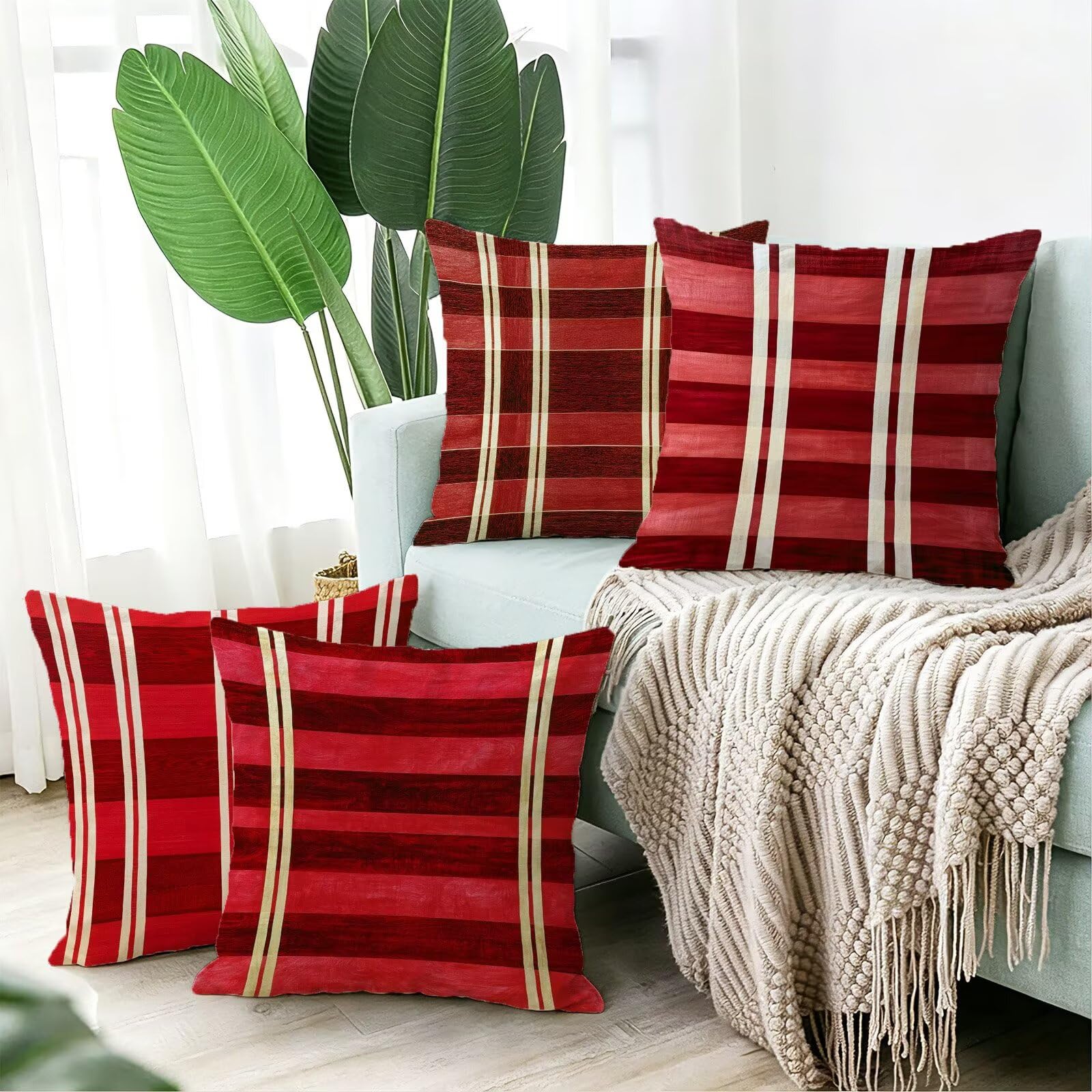 Coussin Exterieur Impermeable Rouge, Taie Oreiller 65x65 Set de 4, Cod-3781