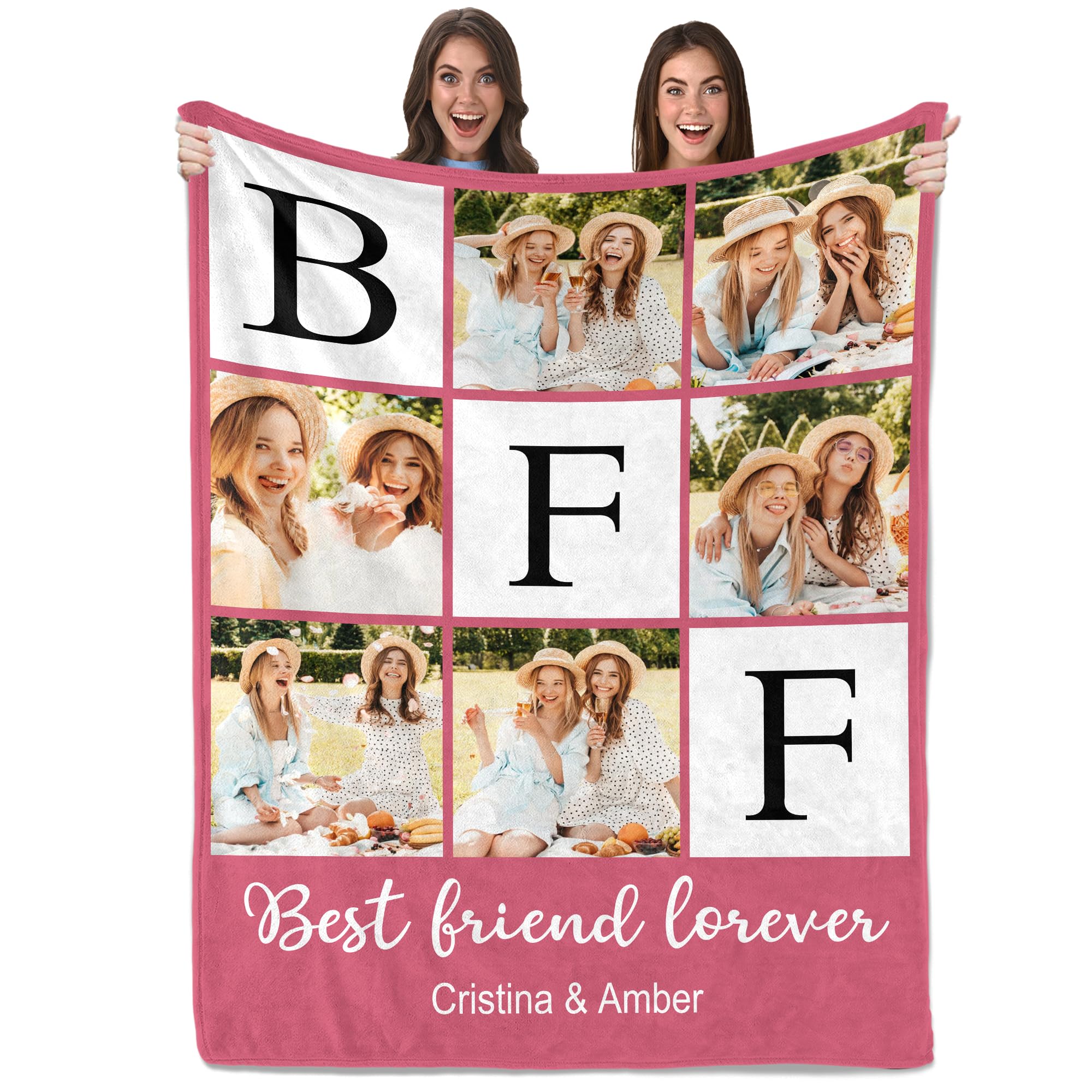Personalized Best Friend Blanket - Custom Picture Bestie Blanket for Women, Friends, BFF, Soul Sister - Unique Christmas Birthday Gift