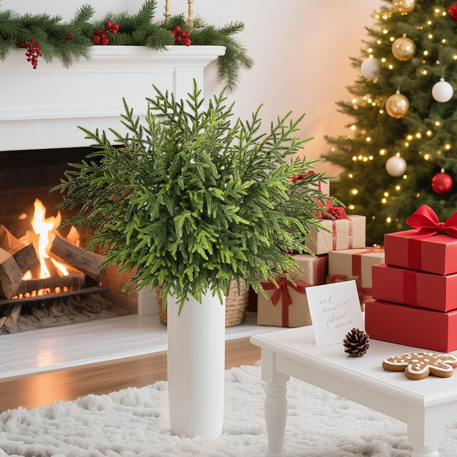 8 Pcs Christmas Norfolk Pine Stems, 36 Inch Real Touch Artificial Norfolk Pine Branches Christmas Greenery Stems, Faux Pine Branches for Vase DIY Garland Wreath Indoor Outdoor Home Decor