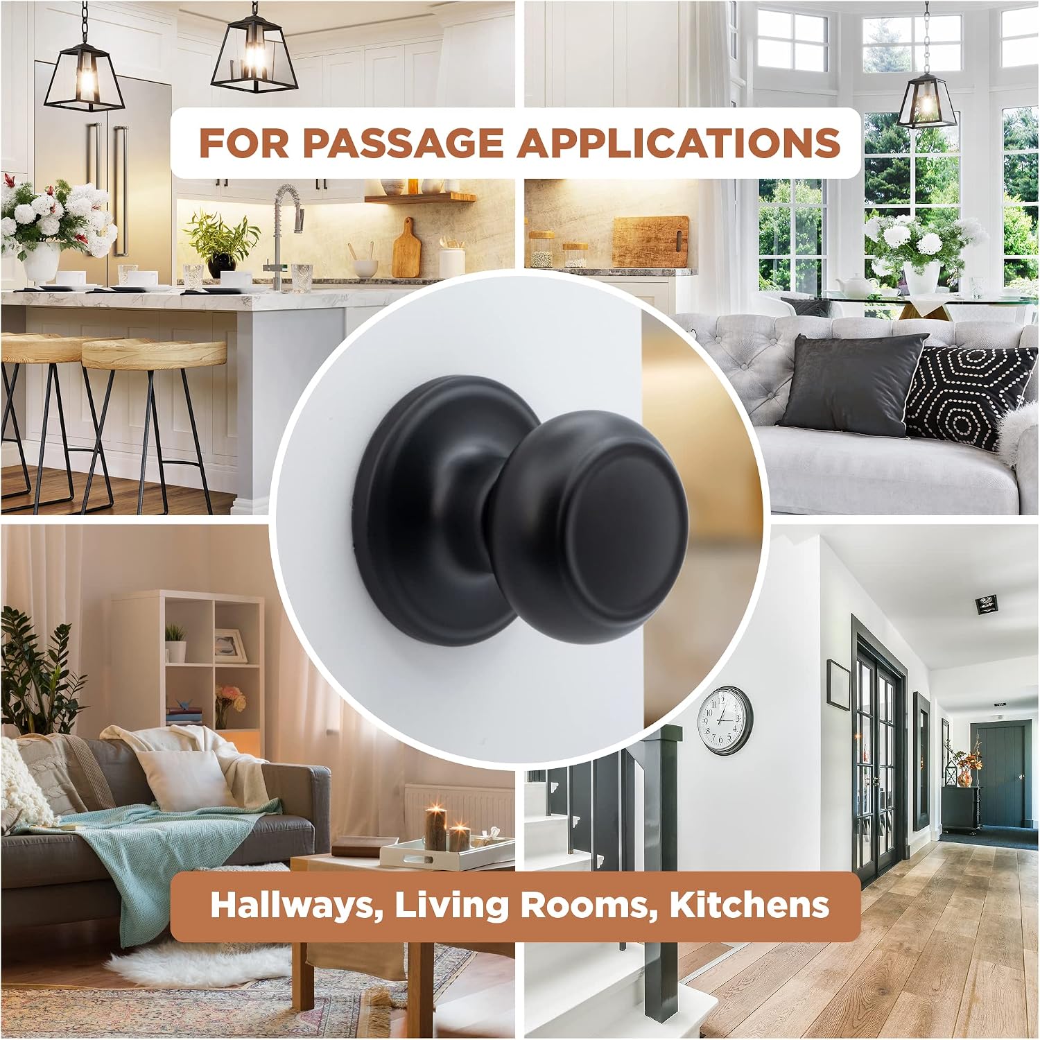 Copper Creek CK2020BC Colonial Door Knob, Passage Function, 1 Pack, in Black