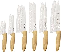 Vista 1 de Juego de cuchillos de cocina de 6 piezas con fundas, cuchillas antiadherentes resistentes al óxido, mango de madera ergonómico para cortar y pelar