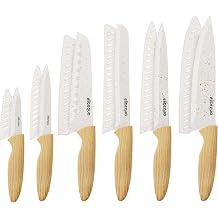 6-Piece Kitchen Knife Set with Sheaths - Non-Stick Rust-Resistant Blades, Ergonomic Wooden Handle for Chopping Slicing Peeling