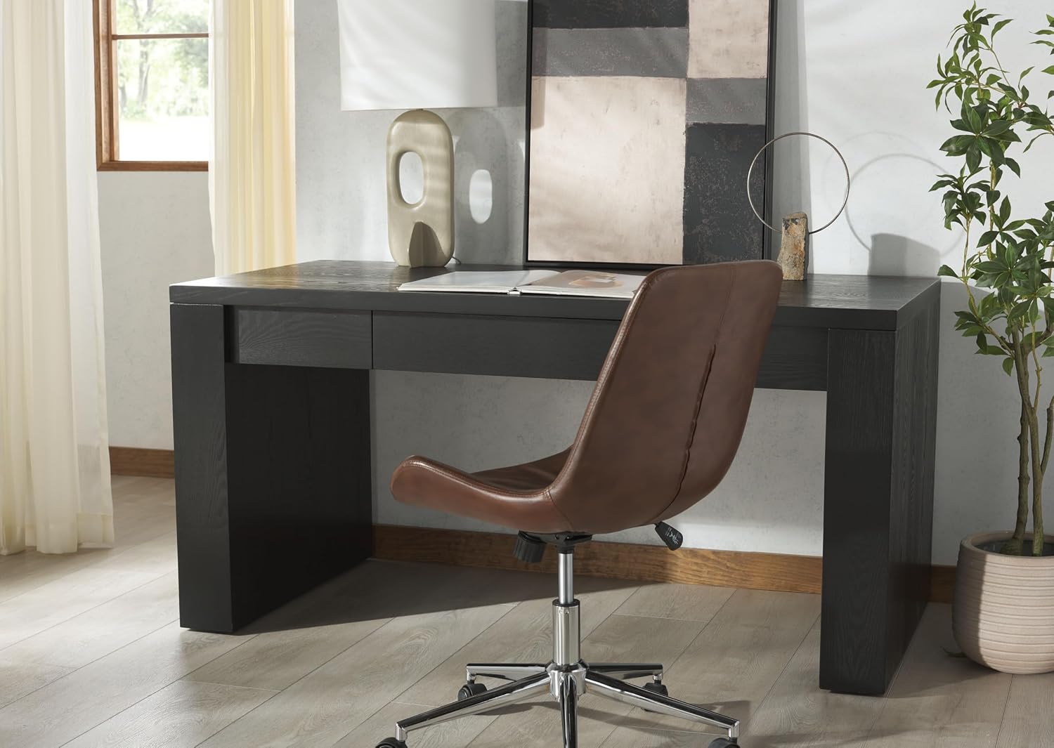SAFAVIEH Couture Collection - Deborah Black Elm Wood Desk, Modern Writing Table with Drawer Storage (SFV2313B)