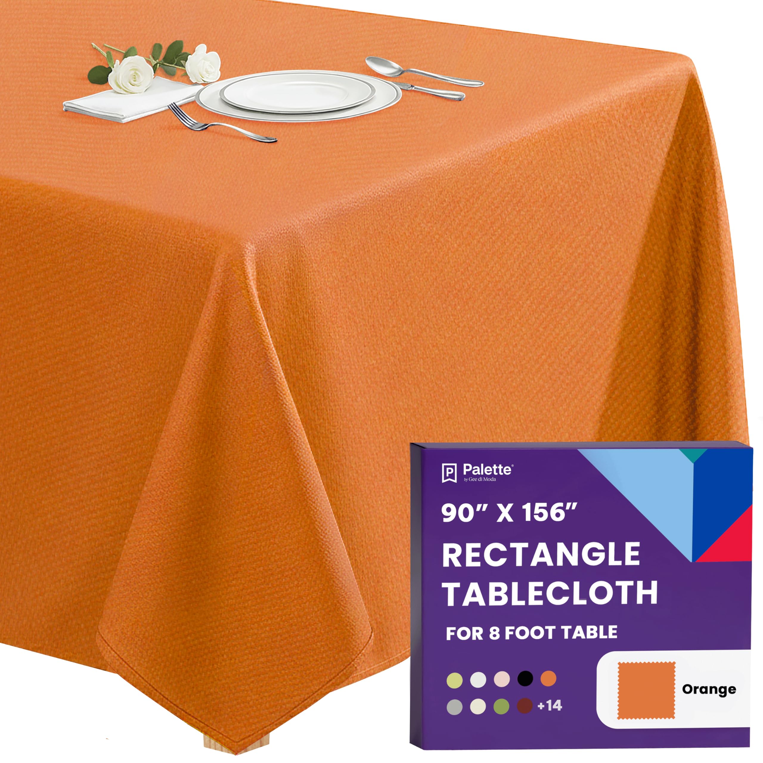 Gee Di Moda Rectangle Tablecloth - 90 x 156 Inch Orange Table Cloth for 8 Foot Tables with Floor-Length Drop - Heavy Duty Washable Fabric for Holiday Party, Dinner, Weddings &amp; Baby Shower