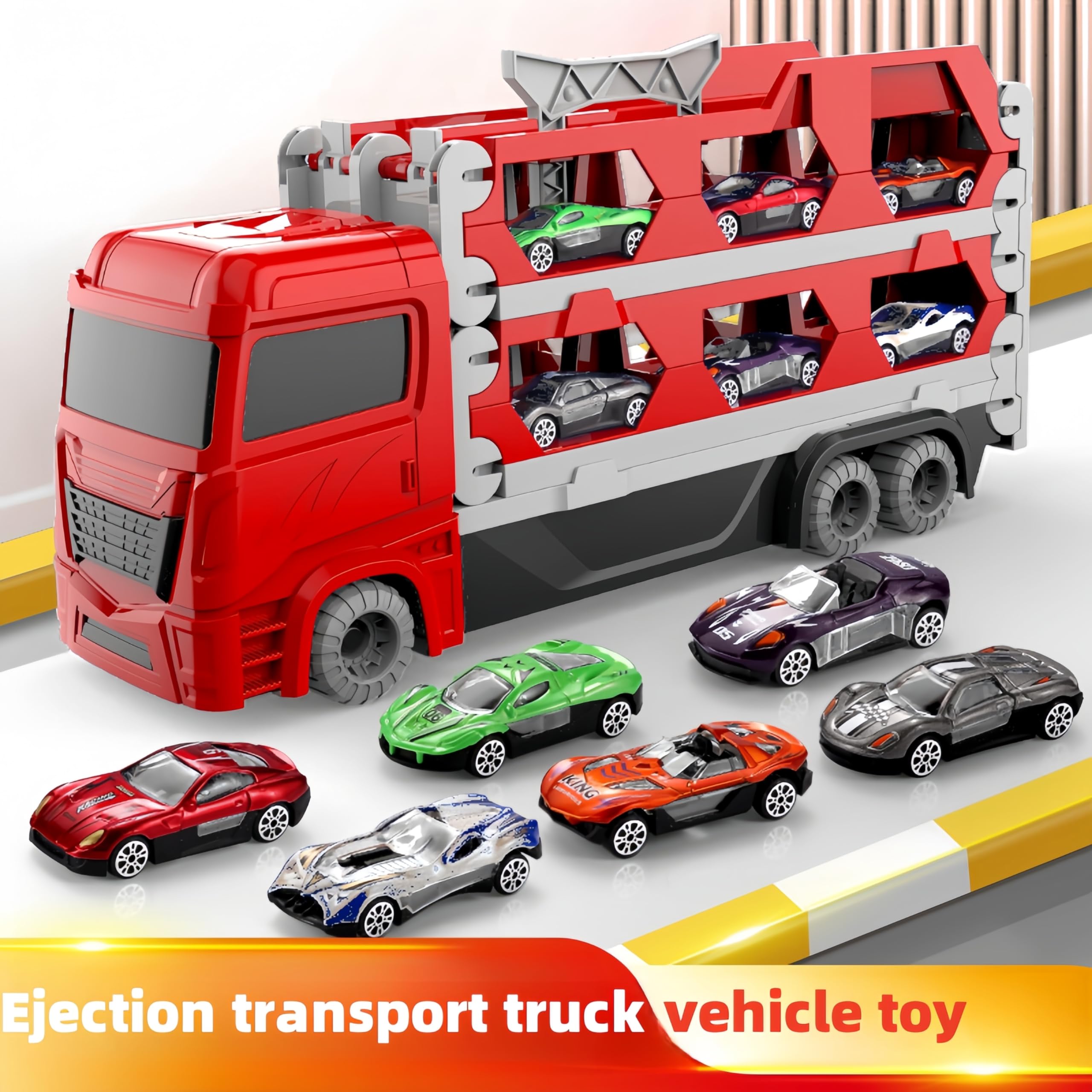 Bearbao Toddler Boy Toys for 2 3 4 5 6 Years Old Boys, 65 Inches Race Track for Boys Kids Die-Cast Transport Truck Car Toys - Image 3