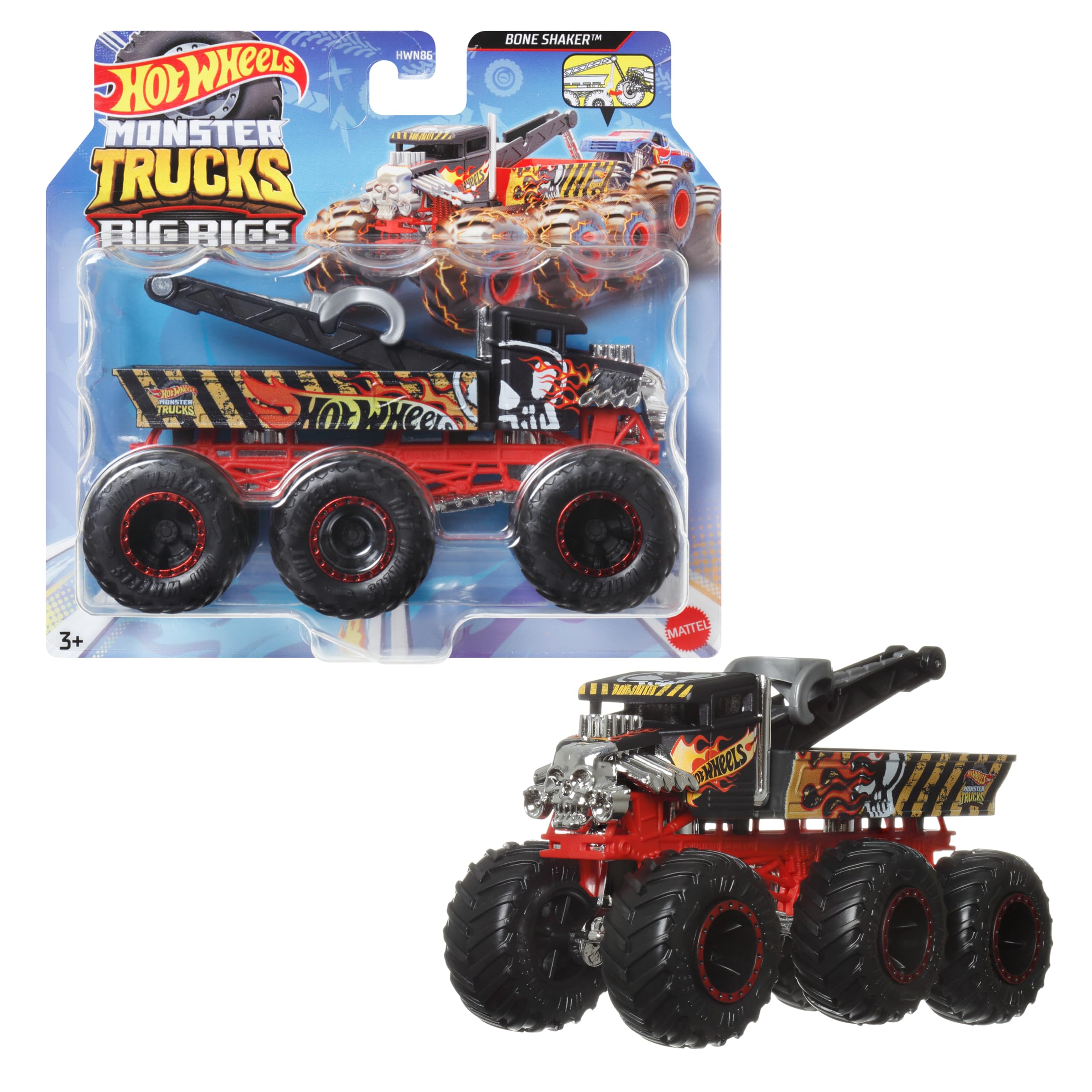 Hot Wheels Monster Trucks – Grandi Tir, camion die-cast 1:64 con 6 ruote (Un modello a sorpresa tra stili assortiti), può trasportare o trainare altri veicoli, giocattolo per bambini 3+, HWN86