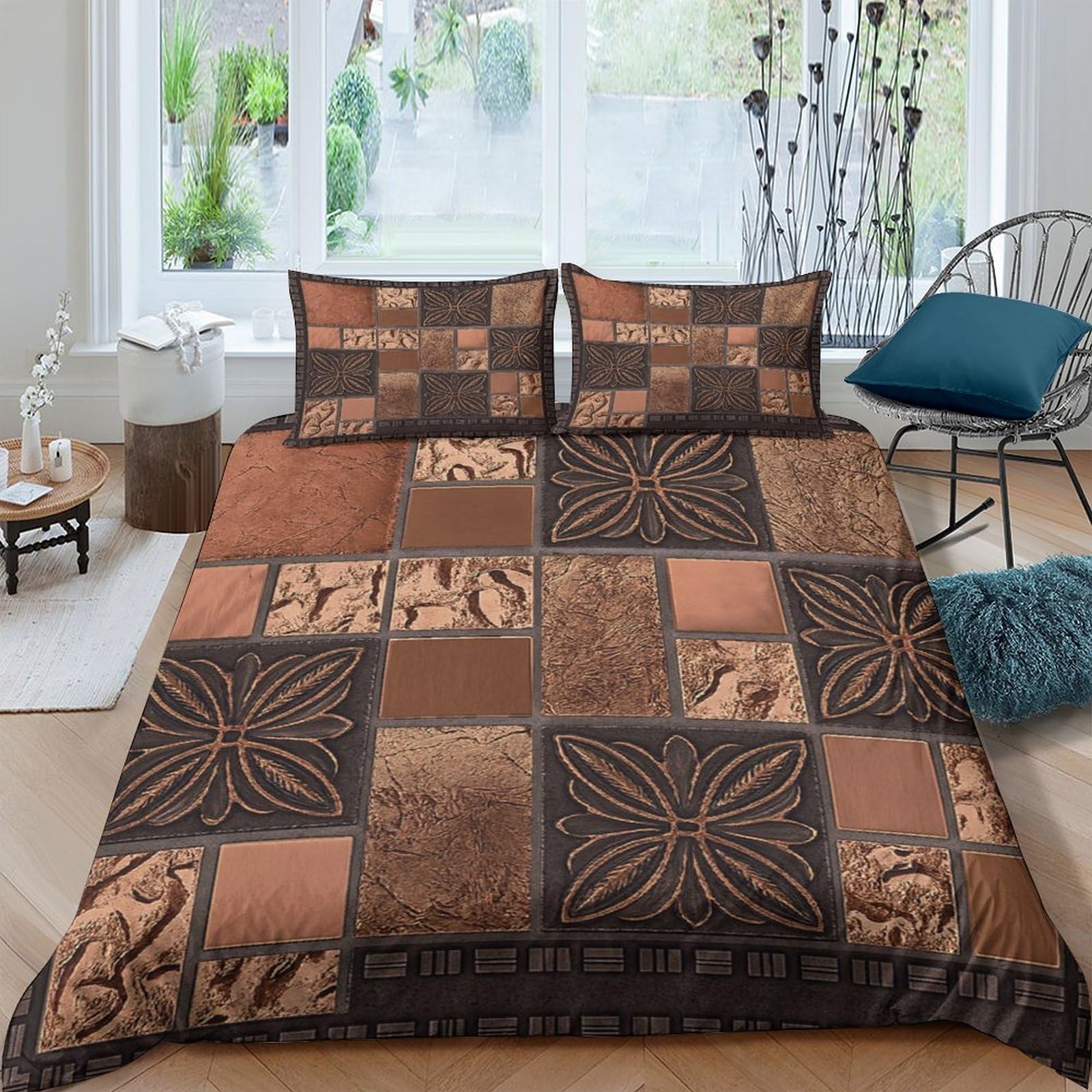 Ctjqhvkz Style-8 3D Printed Patchwork Brown Fitted Sheet Microfiber Soft Non Slip Geometric Pattern Mattress Cover For Bedroom Guestroom Decor Single（135X200cm）