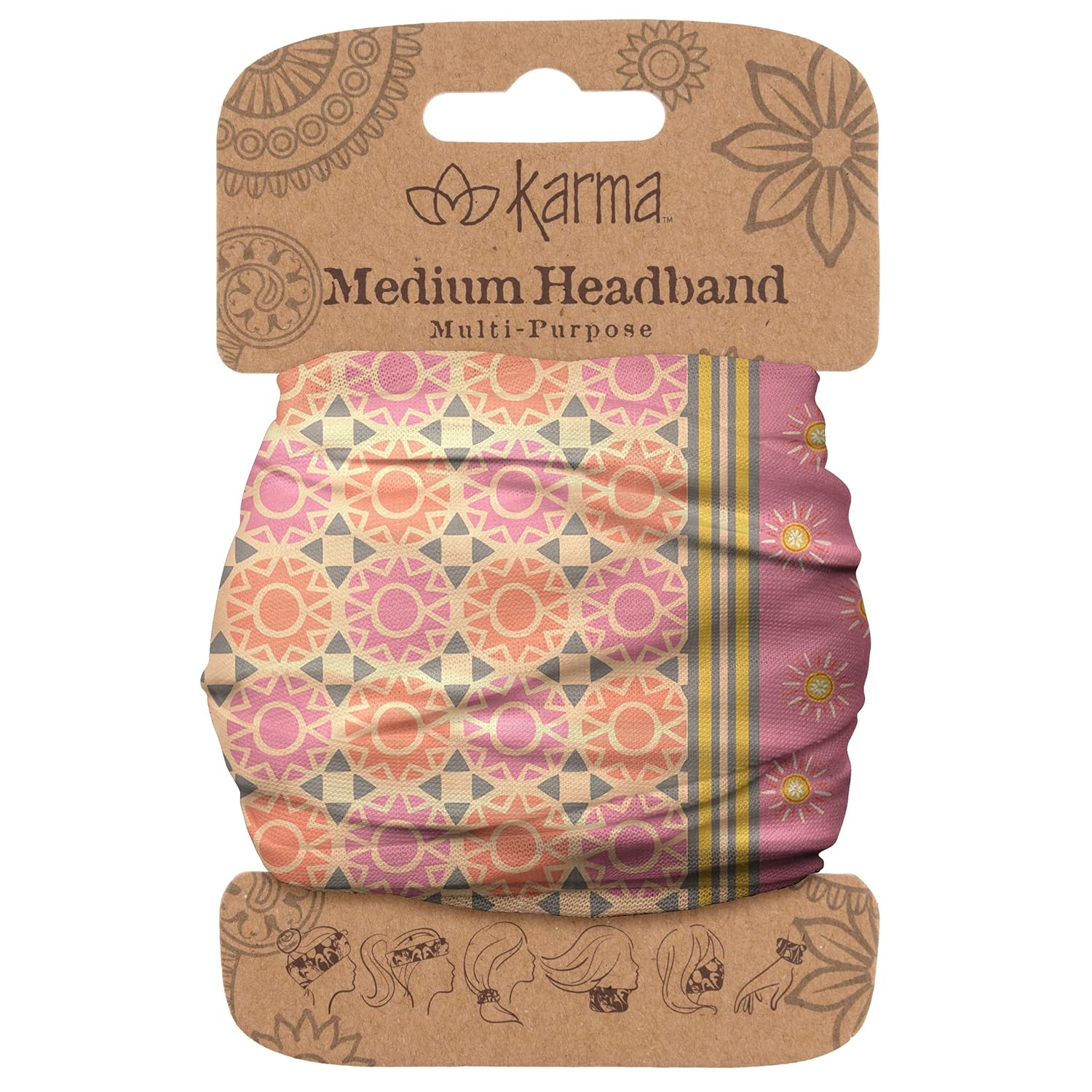 Karma Pink Sunburst Headband for Women Medium Fabric