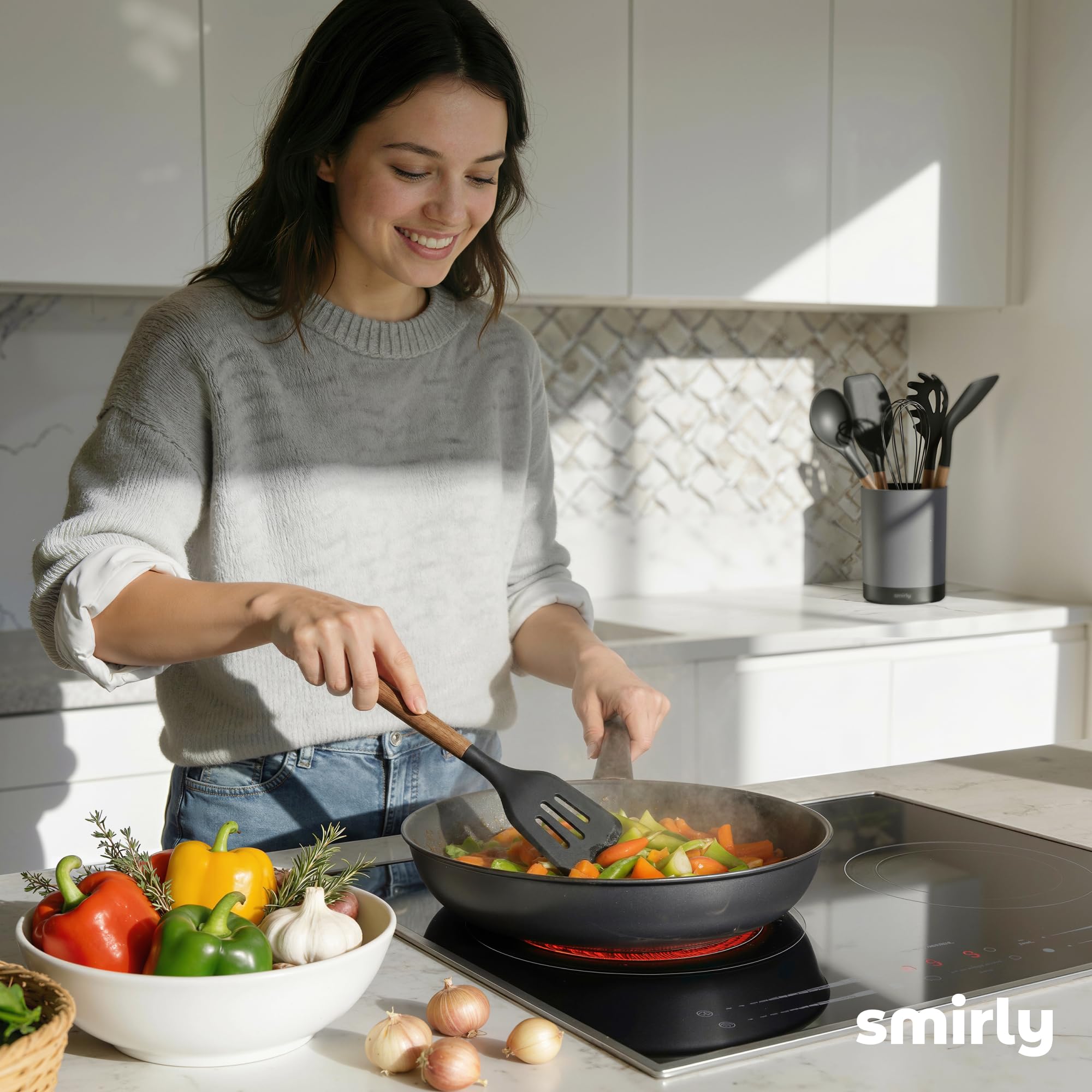 Ensemble d'ustensiles de cuisine en silicone et support : ensemble d'ustensiles de cuisine en silicone – Essentiels de cuisine pour nouvelle maison et 1er appartement – Ensemble de spatules en