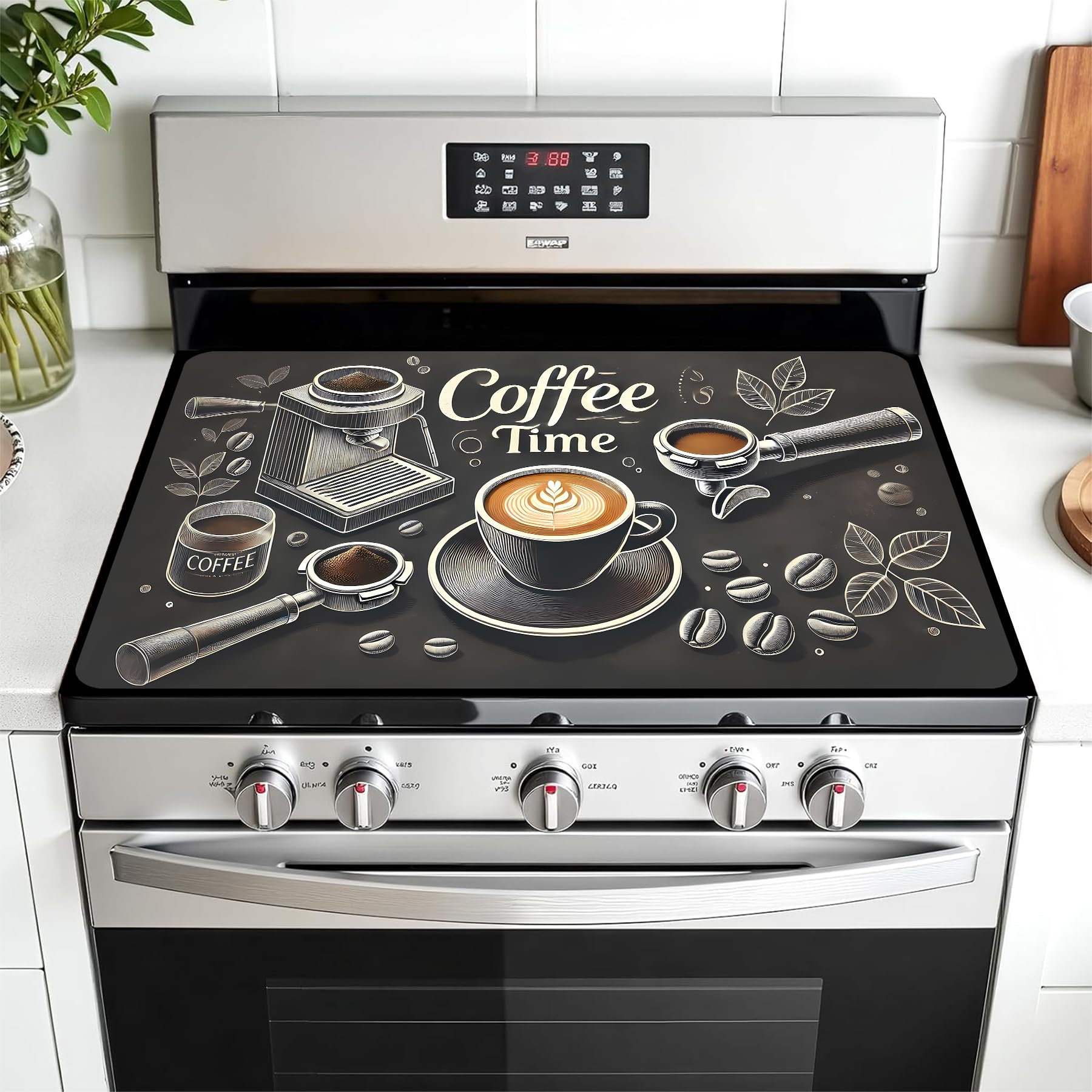 Multi-Design Stove Top Cover for Glass/Electric Stoves - 3-in-1 Heat-Resistant Protector Mat, Non-Slip Drying Rack 28"x20" (Coffee, 28" L x 20" W)