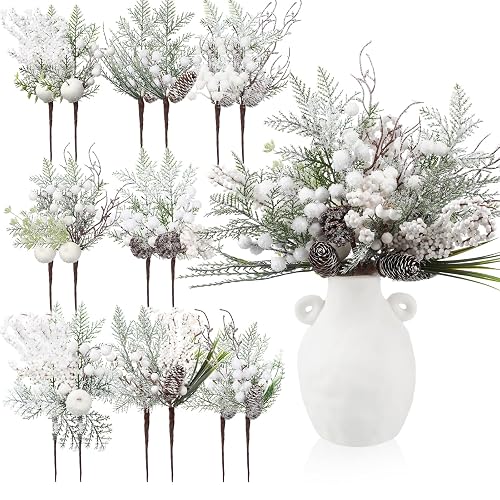 16 Pcs Christmas Pine Cones Picks Artificial Berries Sprays Branches