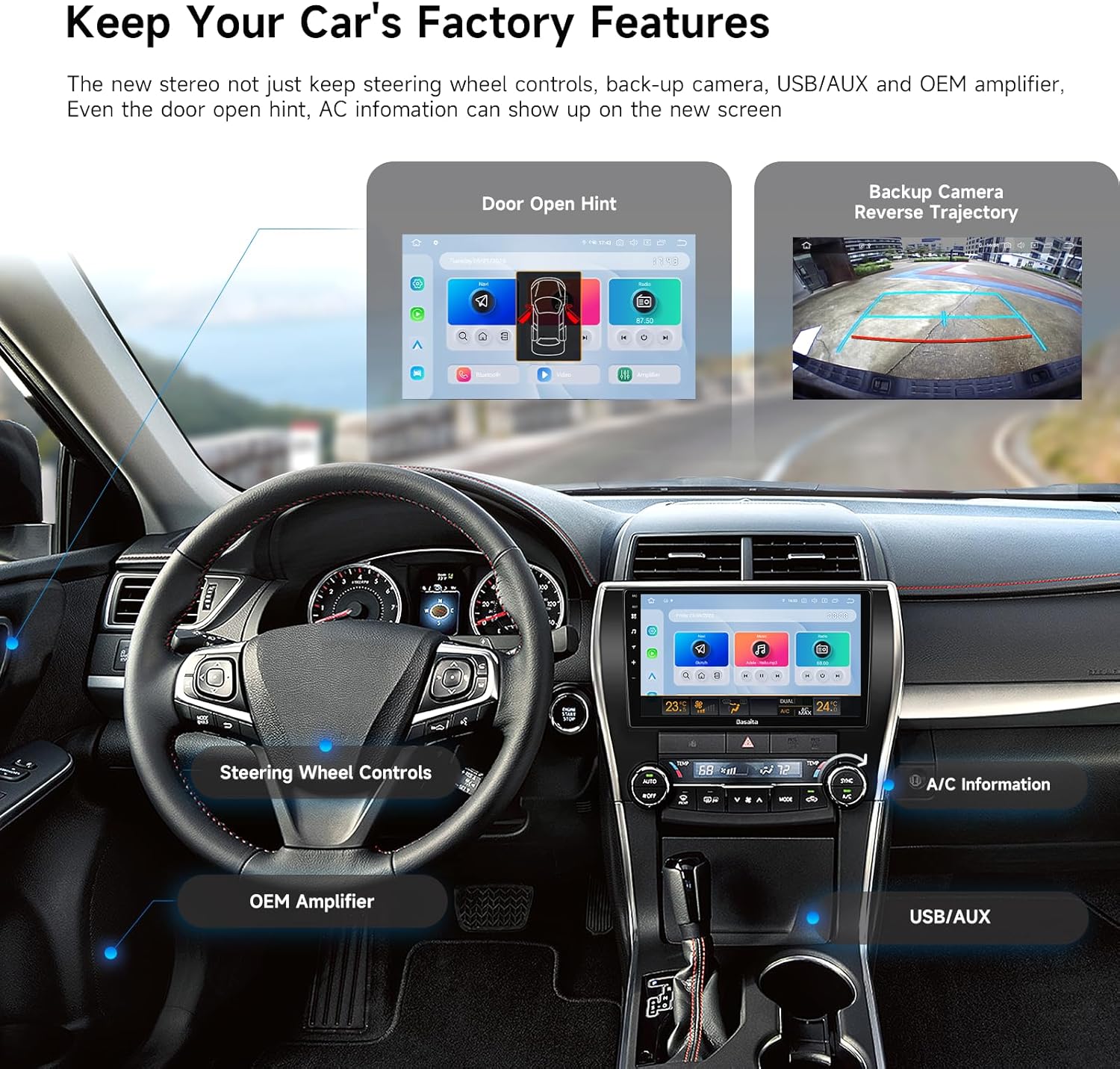 Dasaita Android 13 Car Stereo for Toyota Camry 2015 2016 2017 with Wireless Carplay/Android Auto, 10.2" Touch Screen Radio, GPS, 6G RAM 64G ROM Head Unit, Bluetooth 5.0, 5G WiFi, 4G LTE, Gyro, DTS