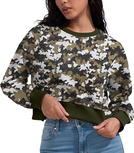 YIPINK Women's Cropped Sweatshirts Oversized Long Sleeve Crewneck Pullover Tops 