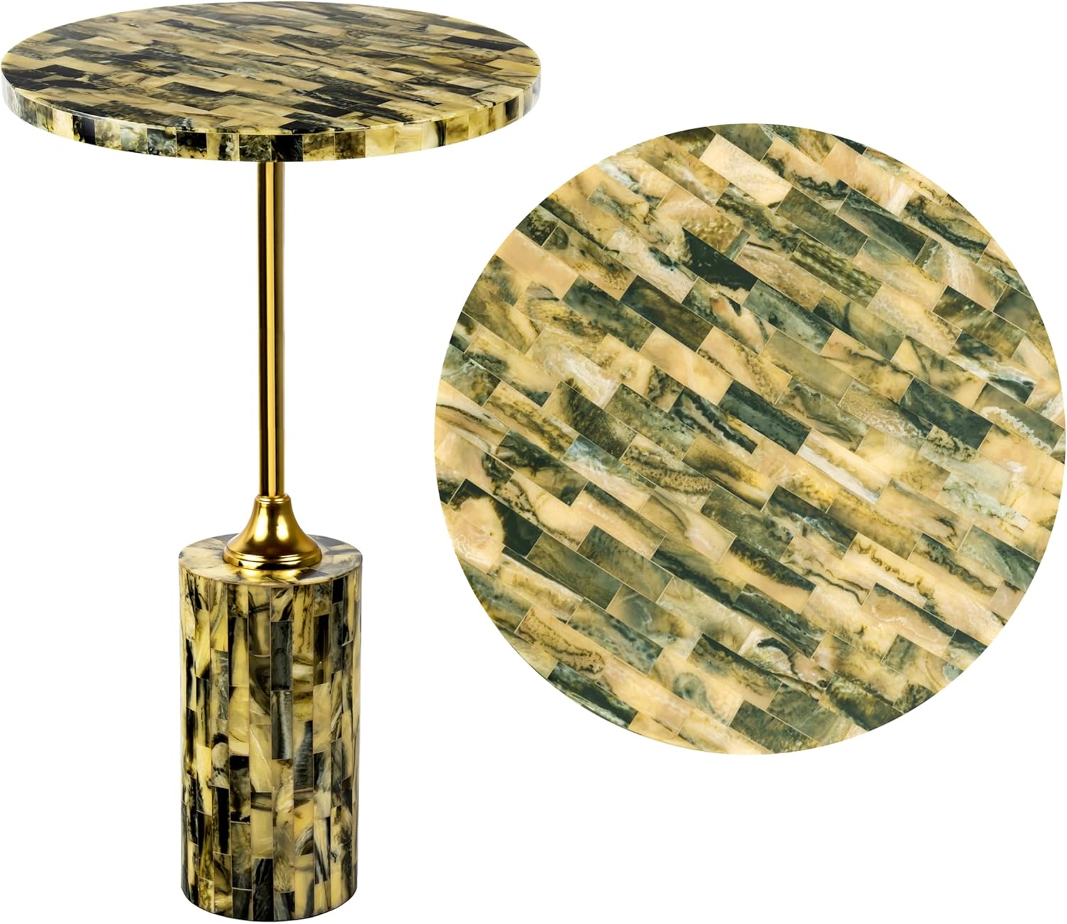 JONATHAN Y END1001A Hedda 23.5" Contemporary Glam Metal/Resin Faux Stone Round End Table, Yellow/Black Drink Table for Living Room, Bedroom, Office, Bathroom