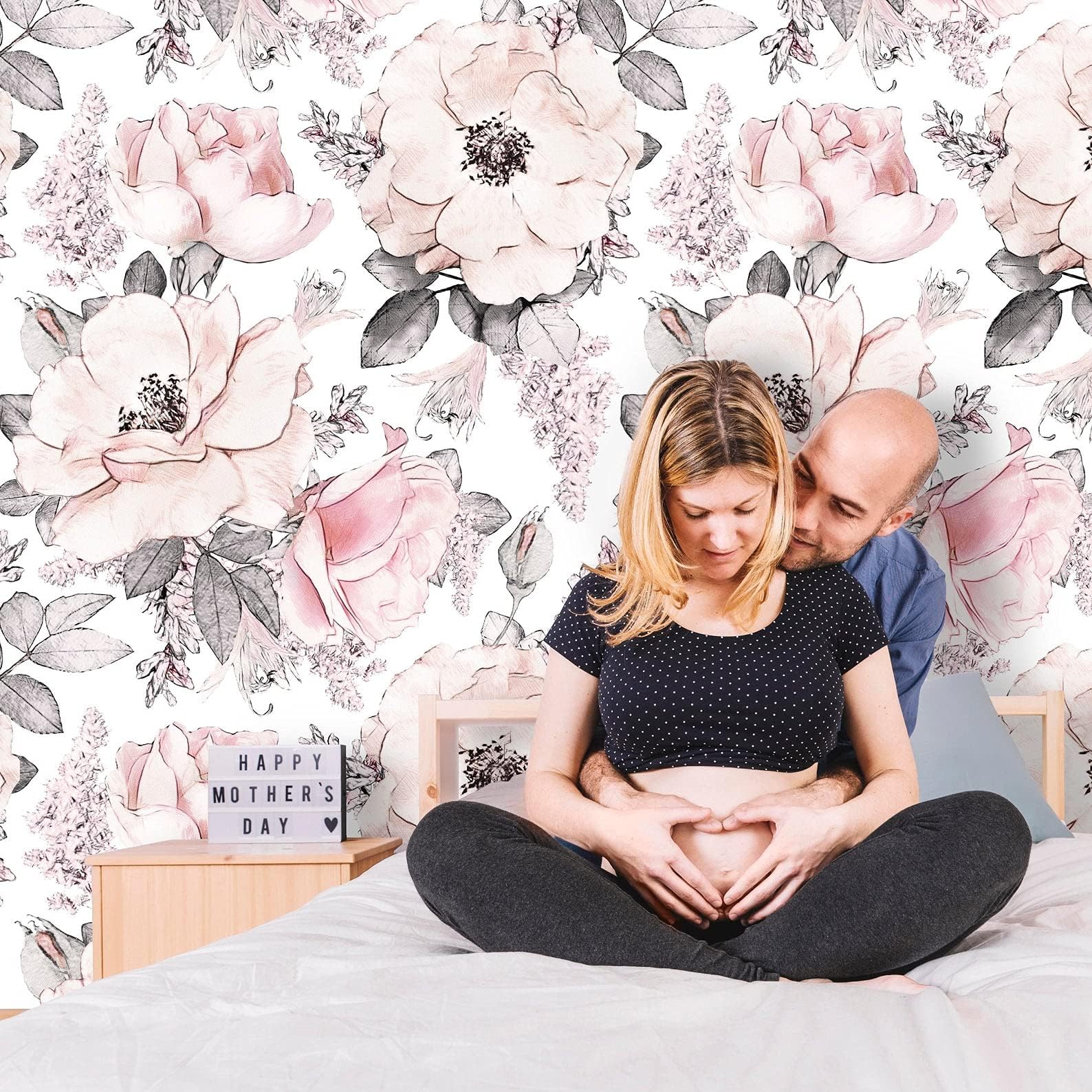 ColorittoRemovable Peel 'n Stick Wallpaper, Self-Adhesive Wall Mural, Watercolor Pink Floral Pattern, Nursery Room Decor • Girl's Peonies & Roses (24" W x 96" H Inches)