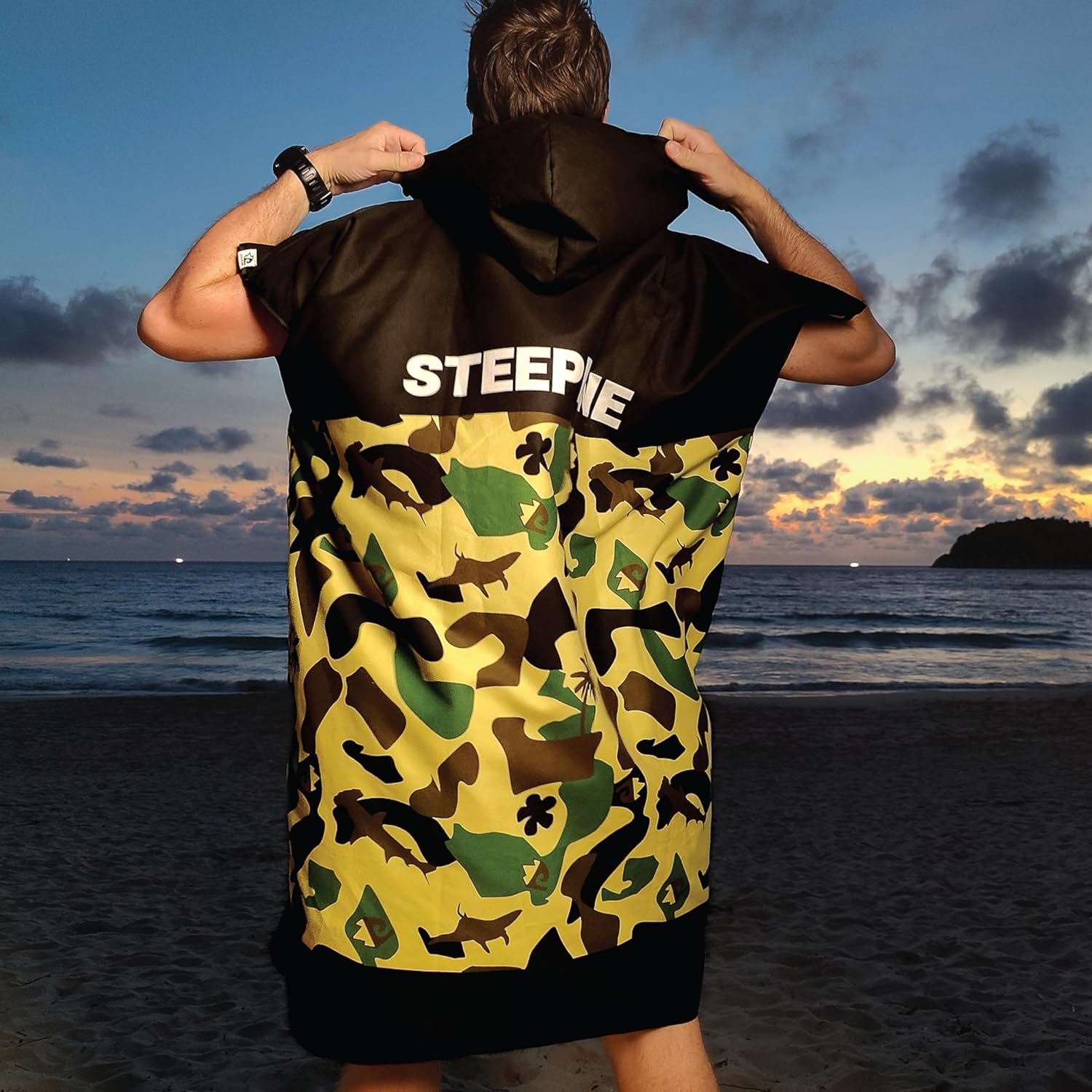 Surf Poncho Towel - Hooded Towel for Kids, Teens, and Adults in Marine Camo, Sizes for 2'11” to Over 5’7” Tall