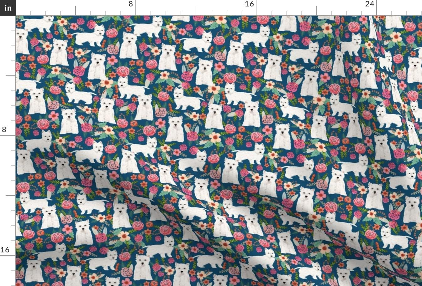 Spoonflower Fabric - Westie Florals Cute West Highland Terrier Dog Best Westies Dogs Floral Printed on Upholstery Velvet Fabric Fat Quarter - Upholstery Home Decor Bottomweight Apparel