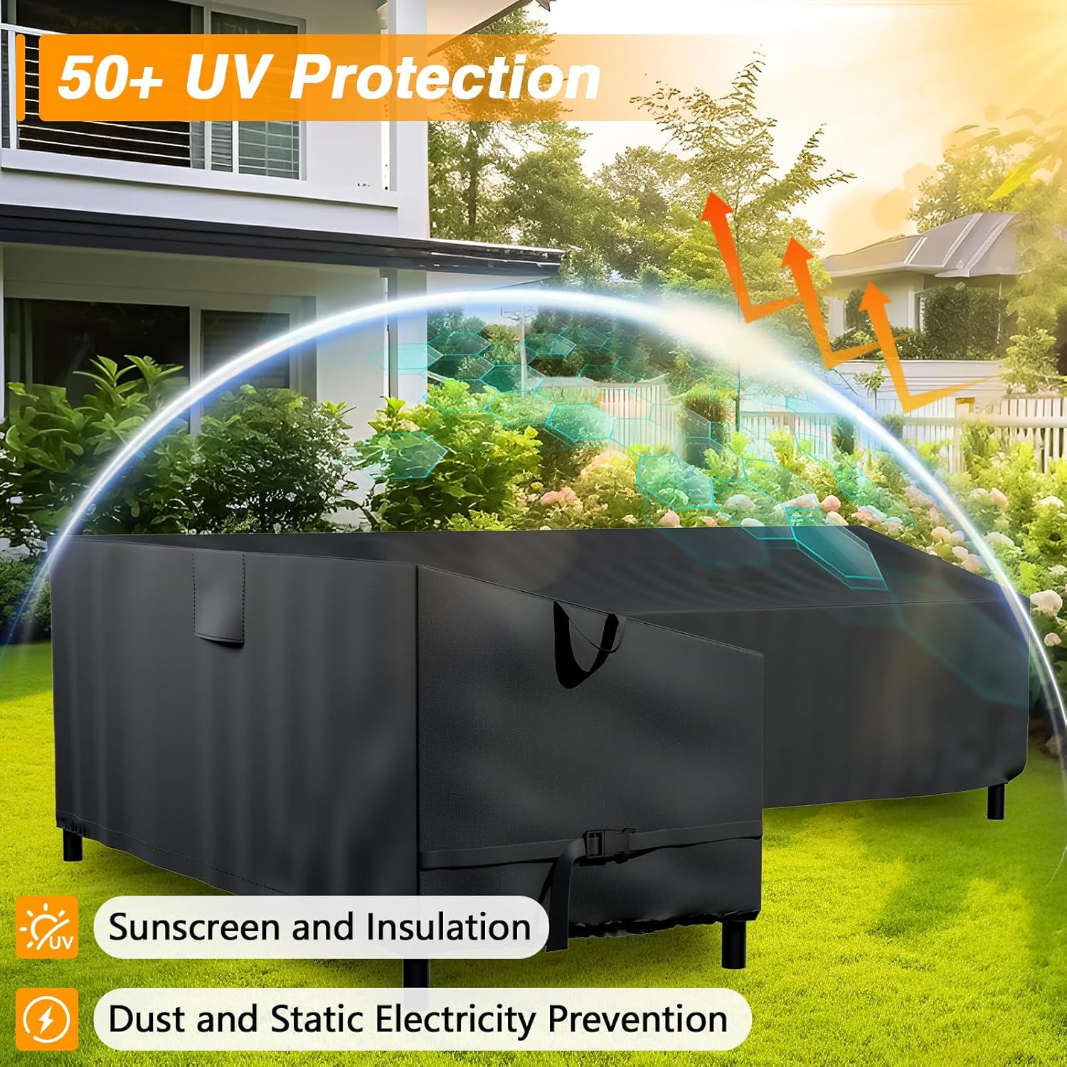 L-Shaped Sectional Sofa Cover 85" L/110" L x 33.5" D x 31" H 420D Heavy Duty Windproof and Waterproof Outdoor Sectional Couch Cover for 6-Seater Patio Furniture Couch