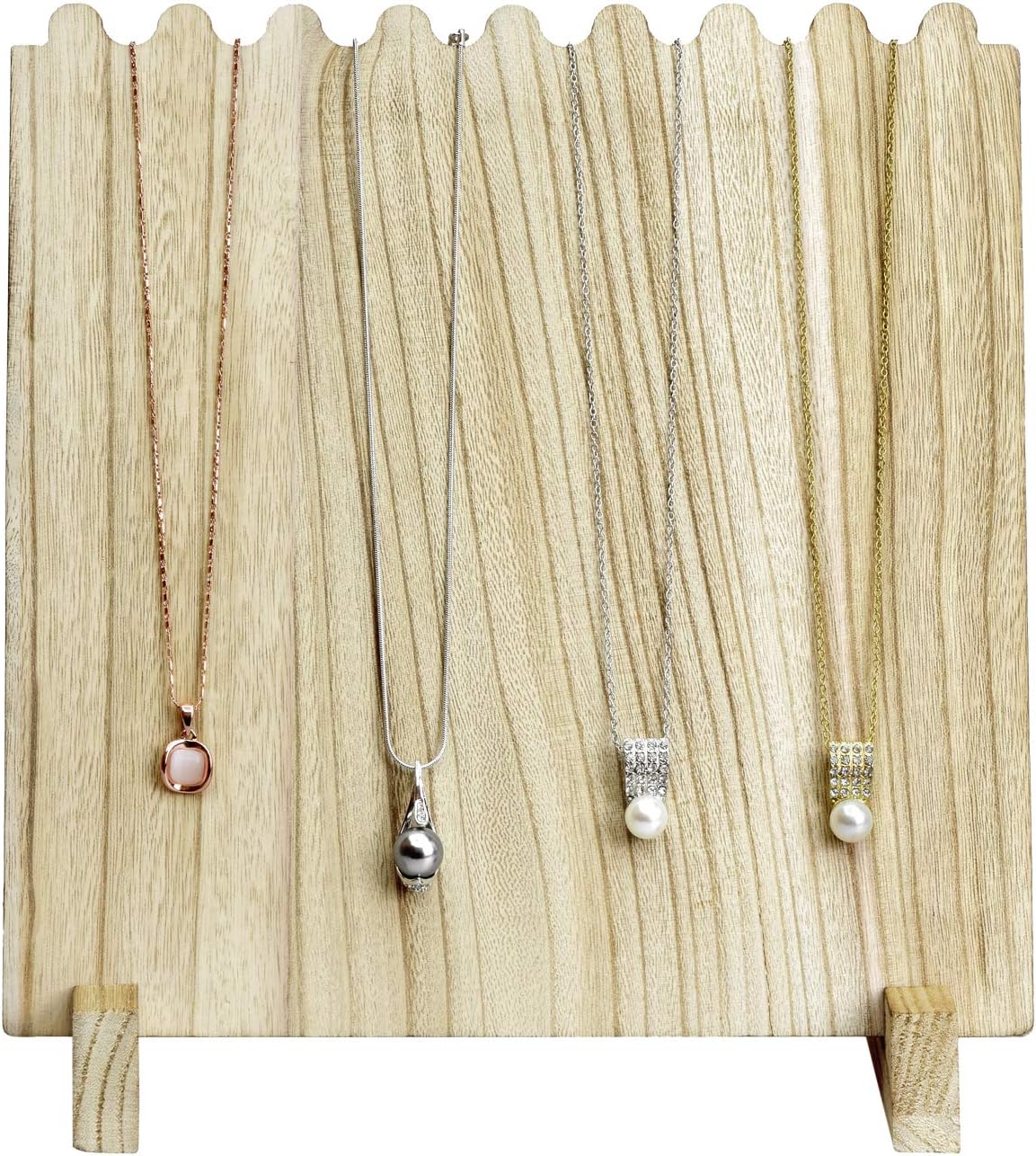MOOCA 4 Pcs Wooden Plank Necklace Jewelry Display Stand for 8 Necklaces, Jewelry Display Holder, Wood Plank Storage Stand Holder, Oak Color