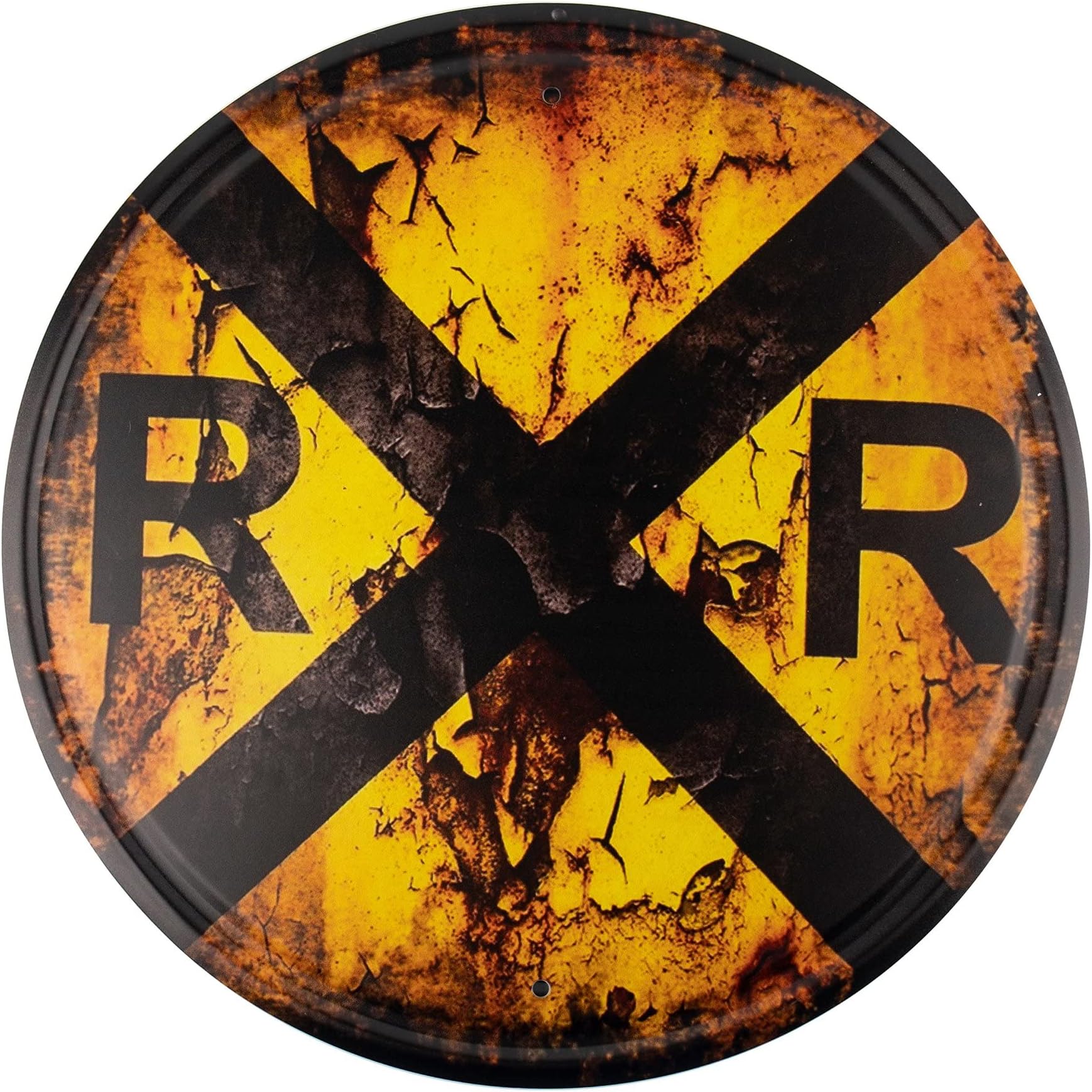 Framendino, 12 Inch Railroad Crossing Tin Sign Circular Metal for Wall Decor