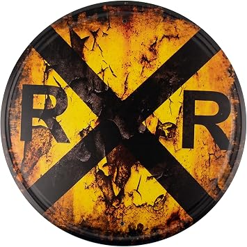 Framendino, 12 Inch Railroad Crossing Tin Sign Circular Metal for Wall Decor