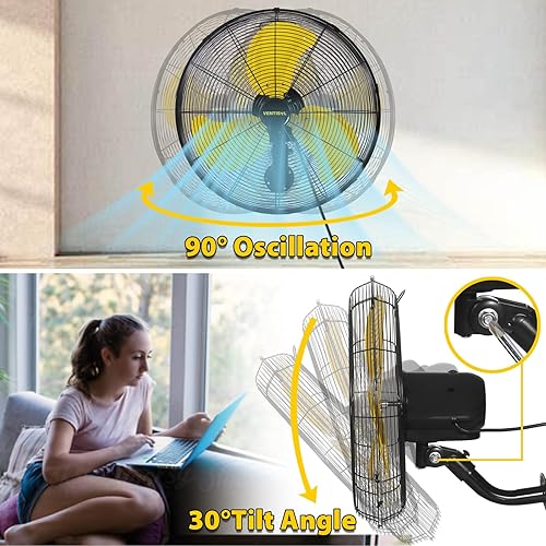 Miniatura 3 de VENTISOL Ventilador montado en la pared de oscilación de alta velocidad de 20 pulgadas para porche, invernadero, taller, hogar, patio, -3