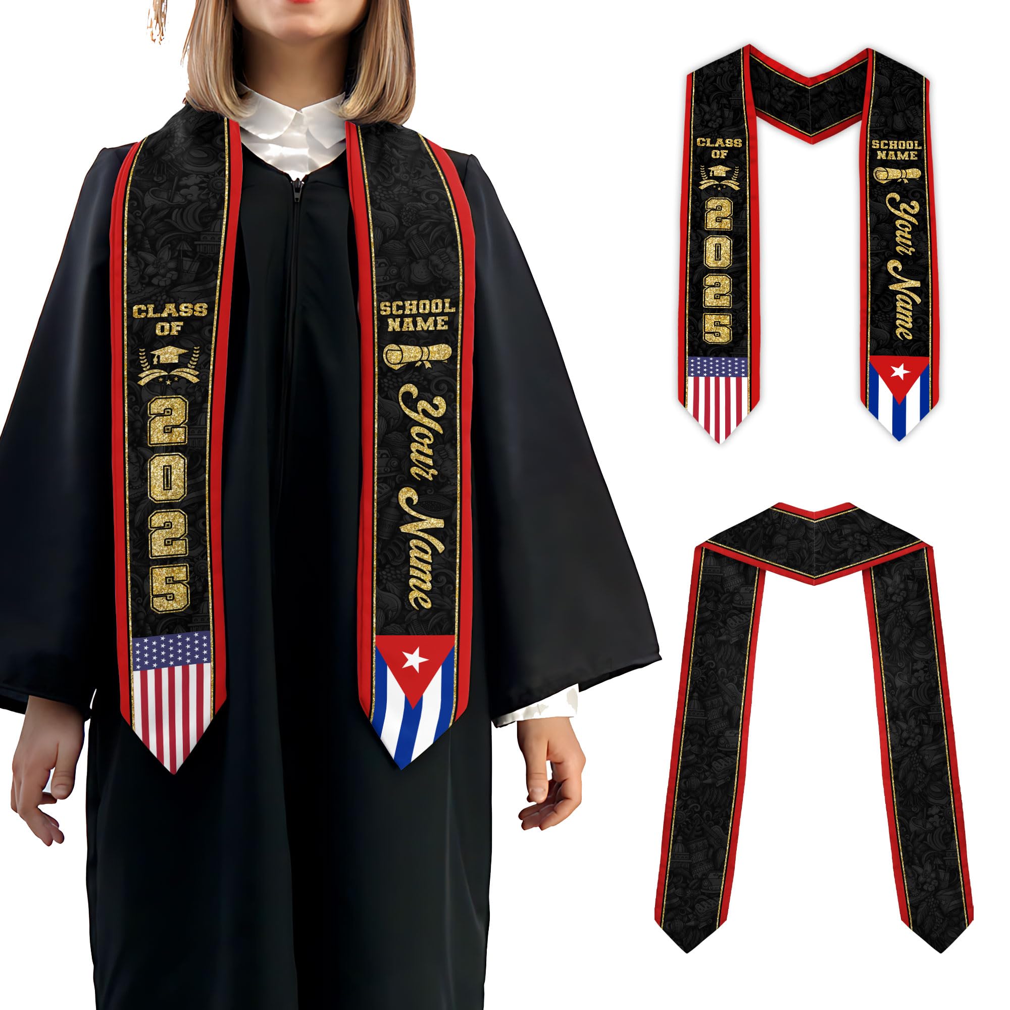 MonkeyVan Cubans Graduation Sash, Cuba Graduation Stole Custom, Personalized Cubans American Flag Graduation Sash 2025 Style 8
